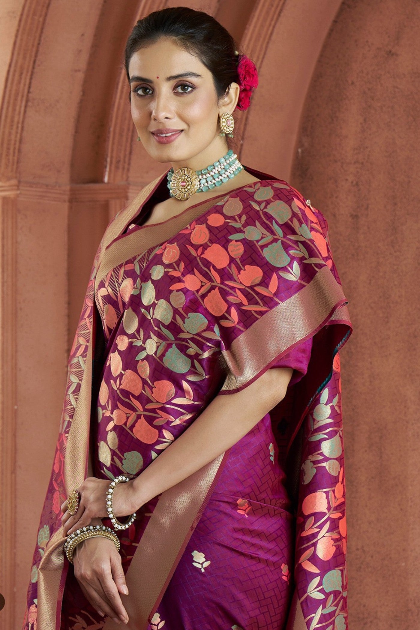 Buy MySilkLove Dark Jamun Purple Woven Banarasi Saree Online