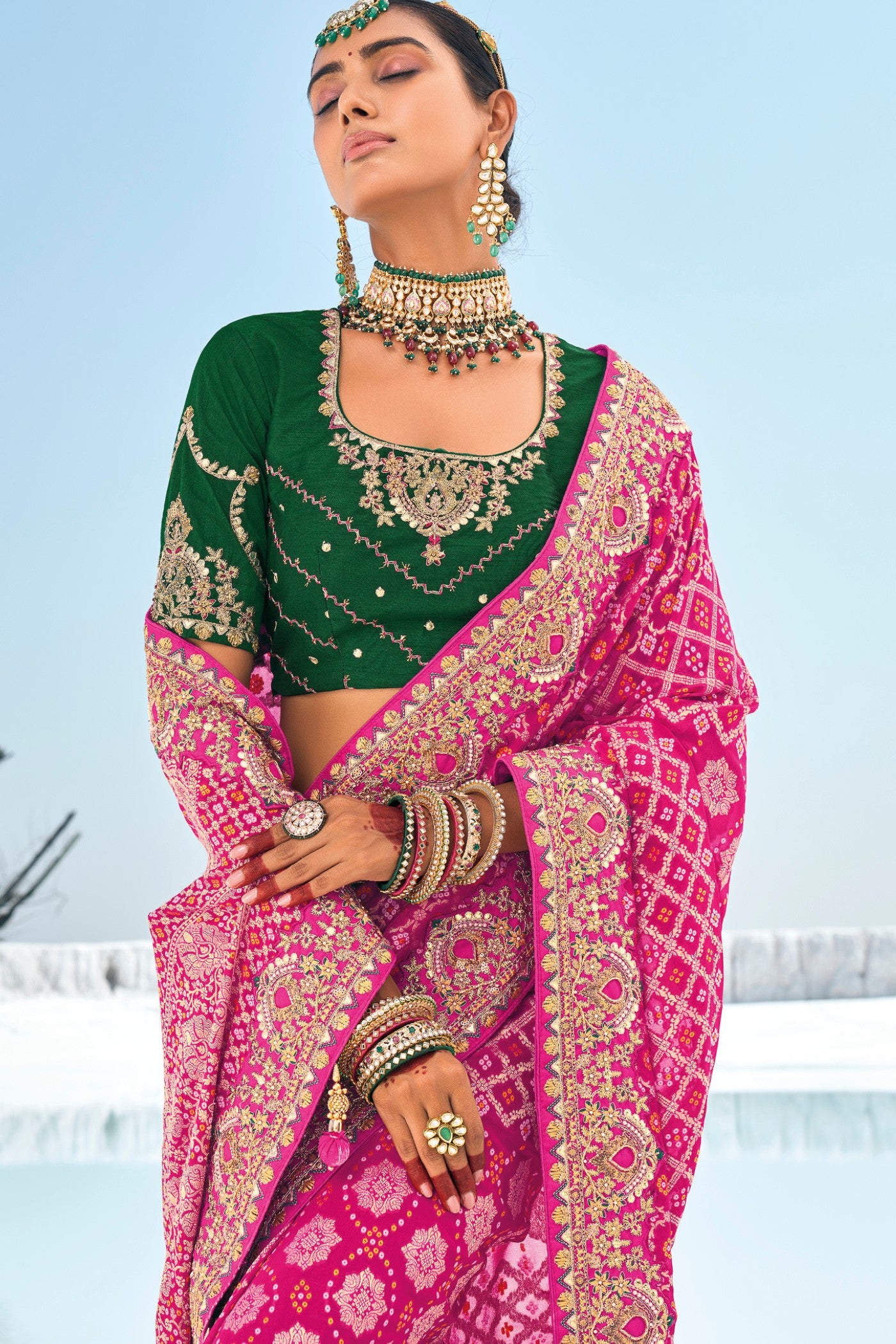 Buy MySilkLove Foxglove Pink Georgette Patola Saree Online