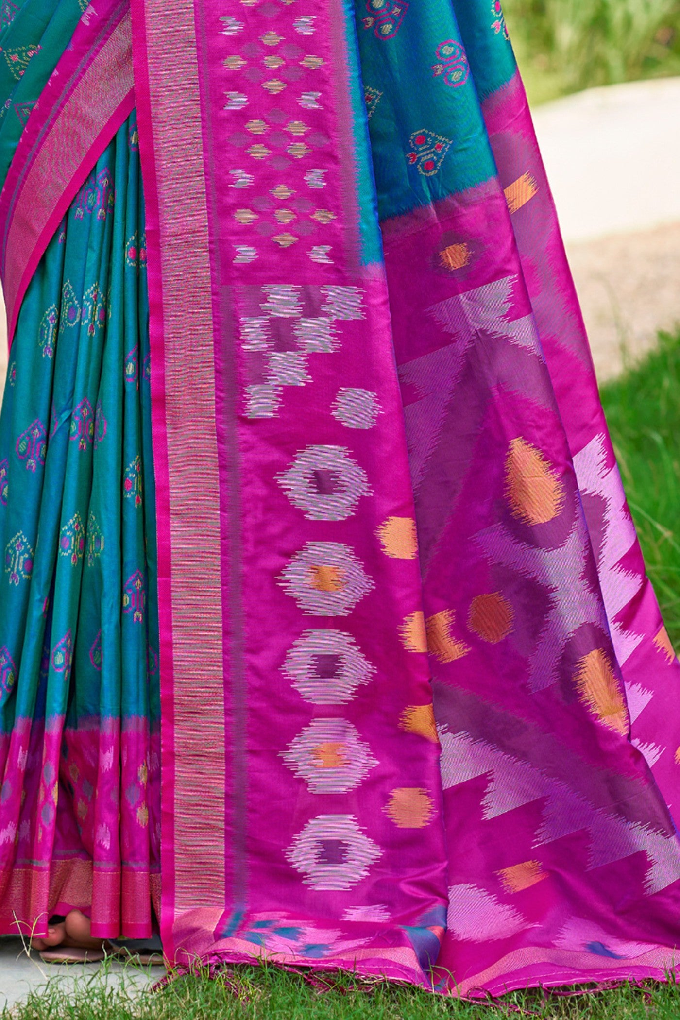 Buy MySilkLove Sea Blue Ikkat Soft Silk Saree Online