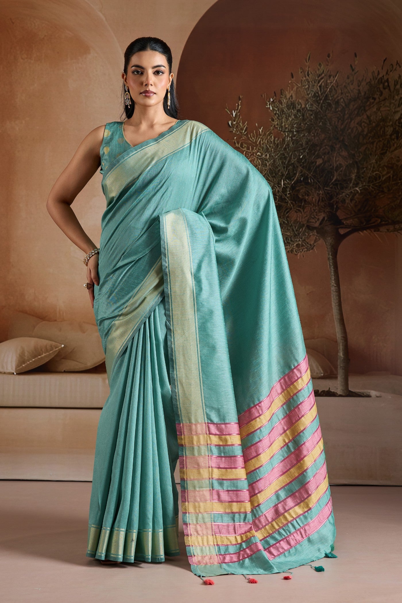 Buy MySilkLove Savoy Blue Handloom Bhagalpuri Saree Online