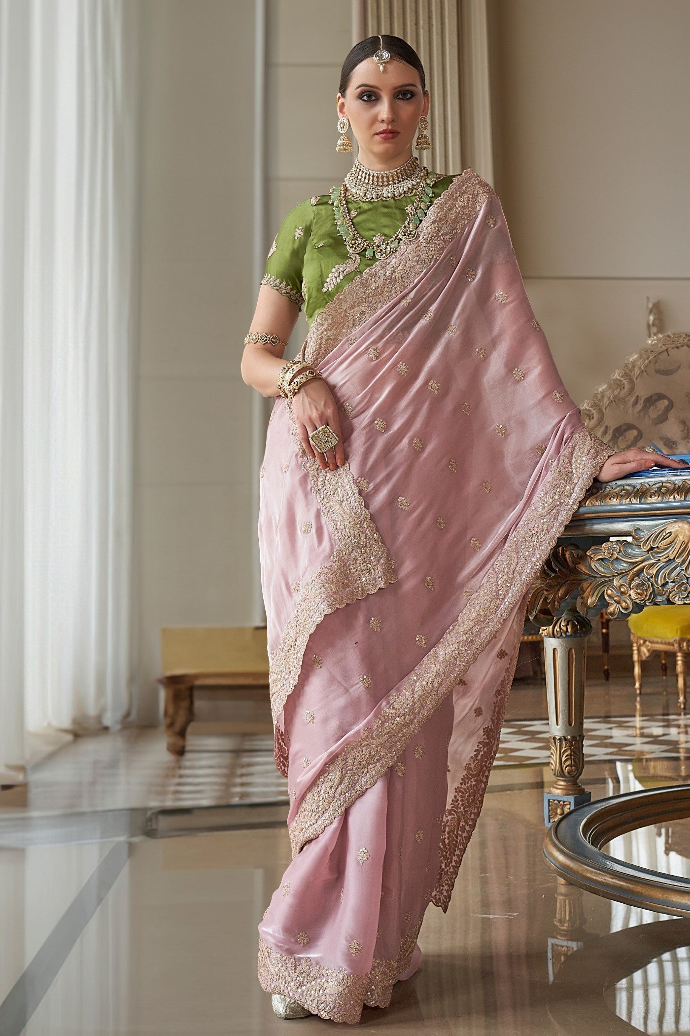 Buy MySilkLove Brandy Rose Pink Tissue Designer Saree Online