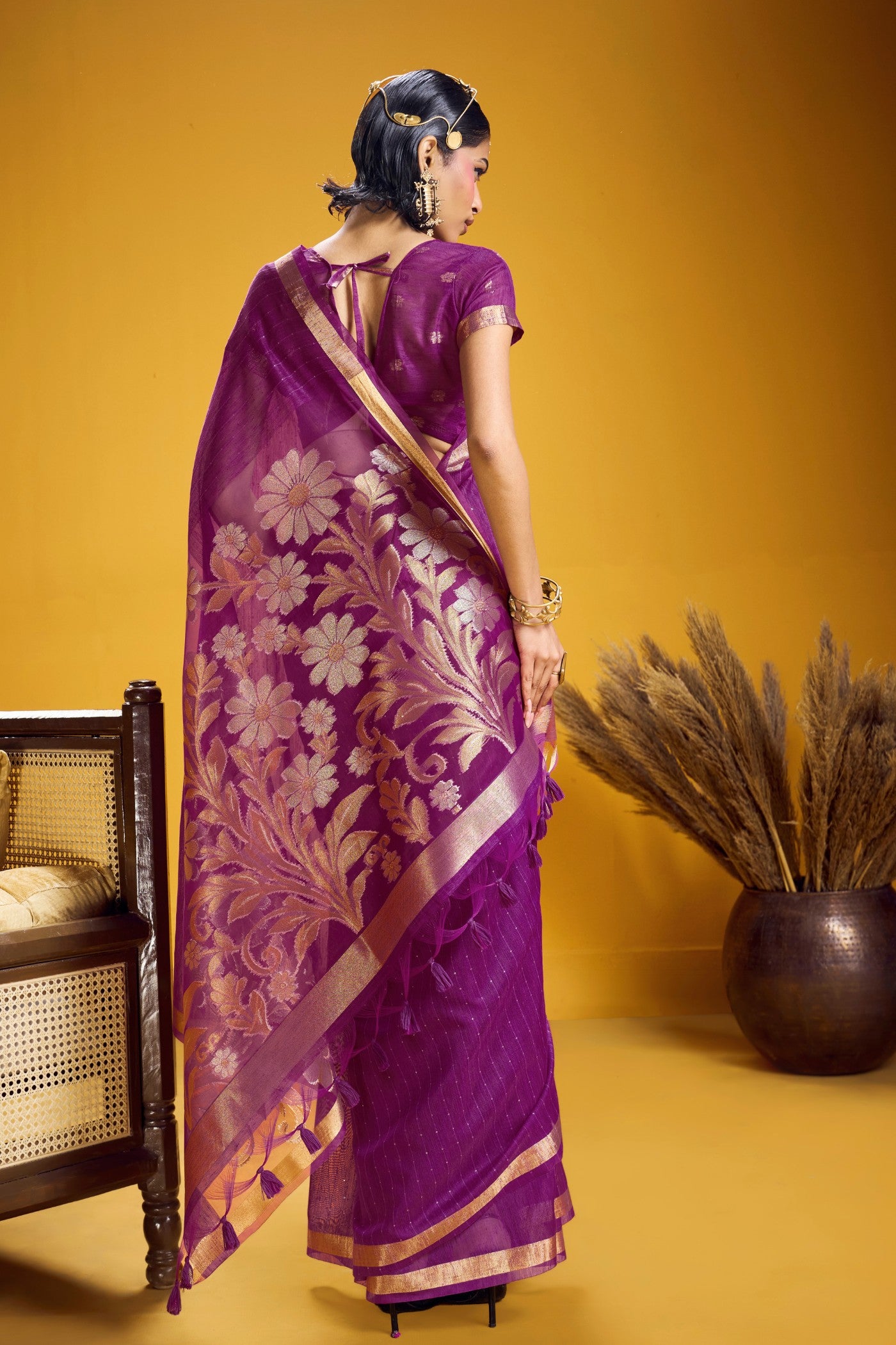 Buy MySilkLove Fuchsia Purple Munga Handloom Cotton Saree Online