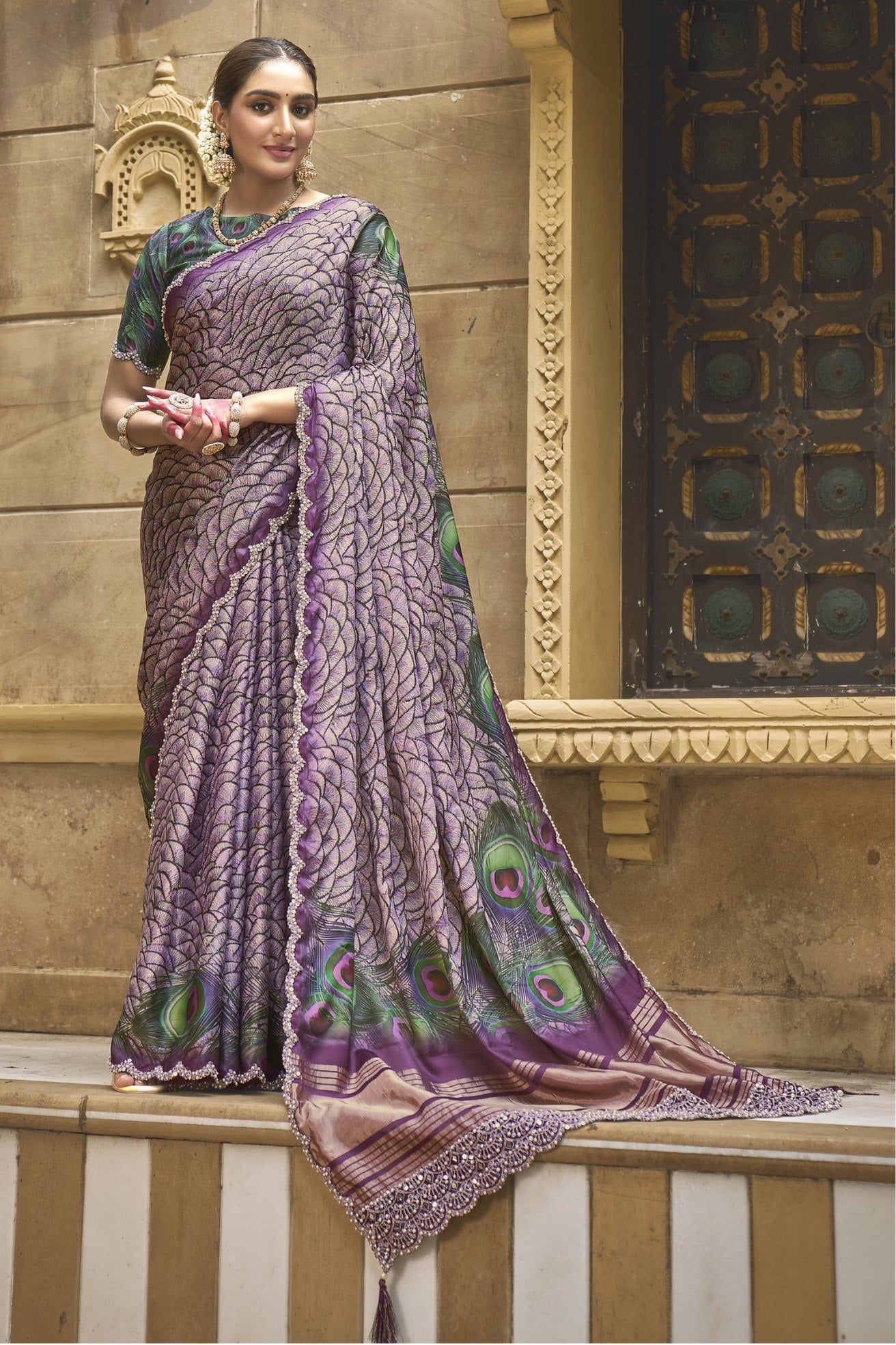 Buy MySilkLove Falcon Purple Banarasi Designer Saree Online