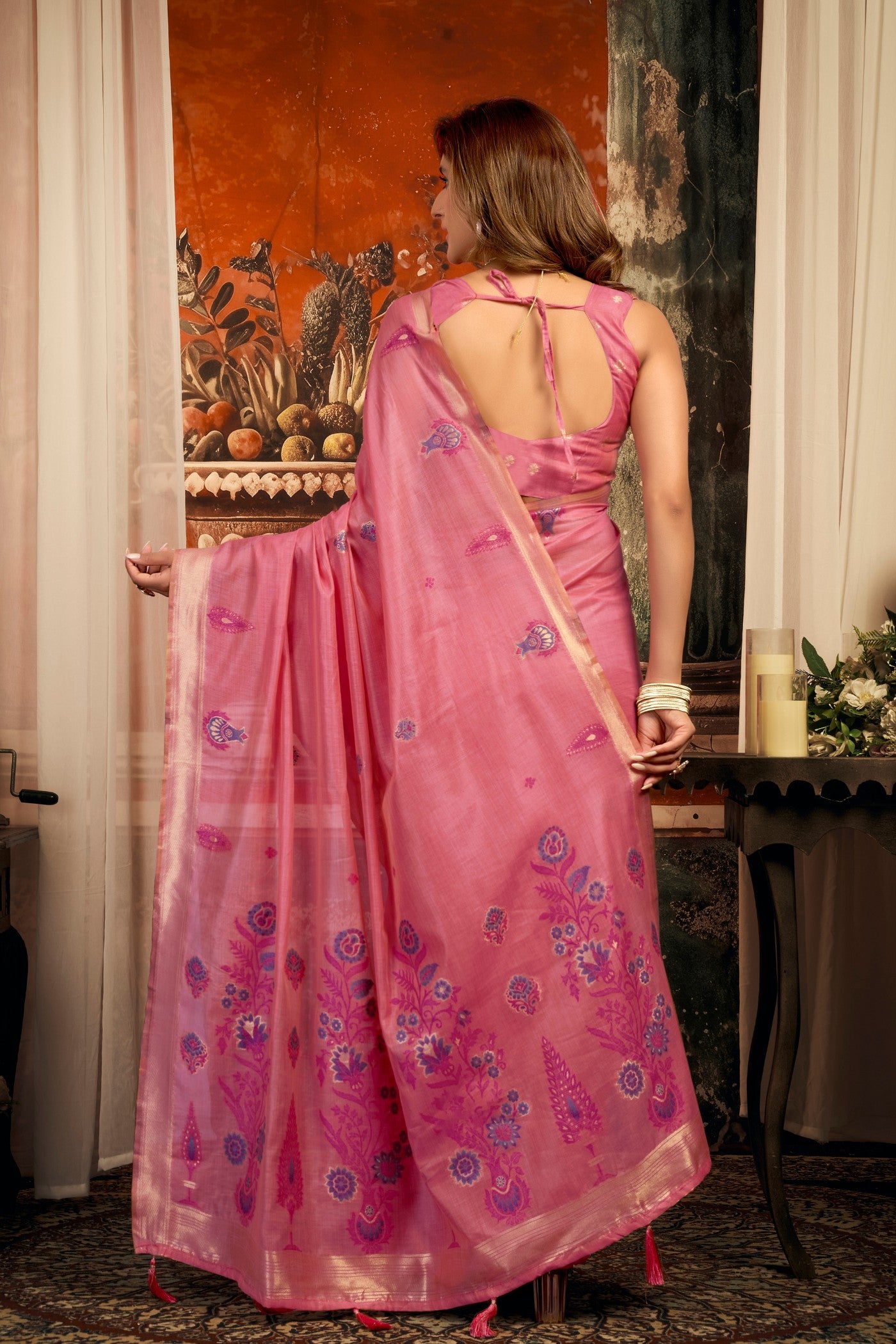 Buy MySilkLove Flamingo Pink Handloom Cotton Saree Online
