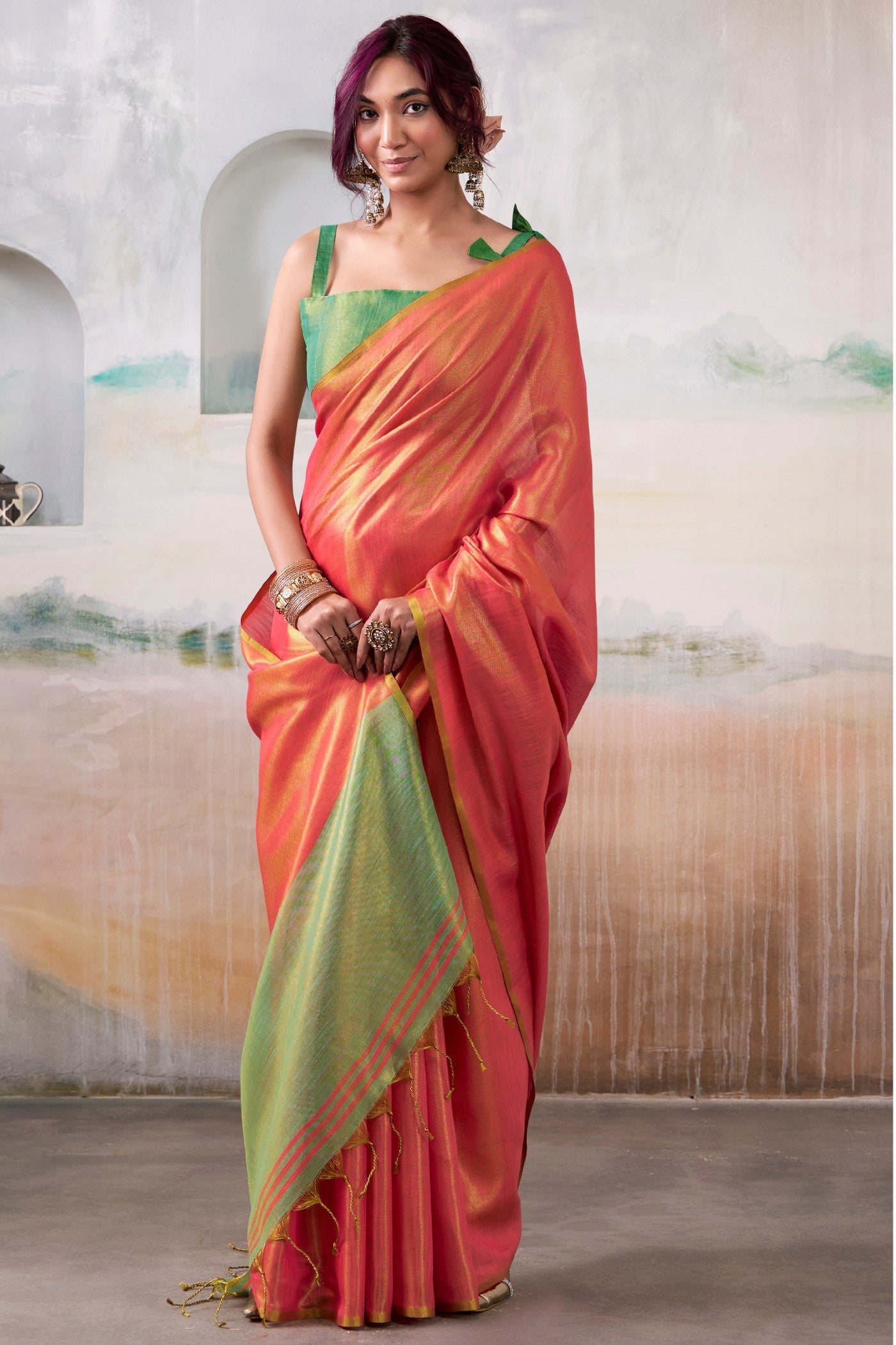 Buy MySilkLove Gamboge Orange Handloom Tissue Saree Online