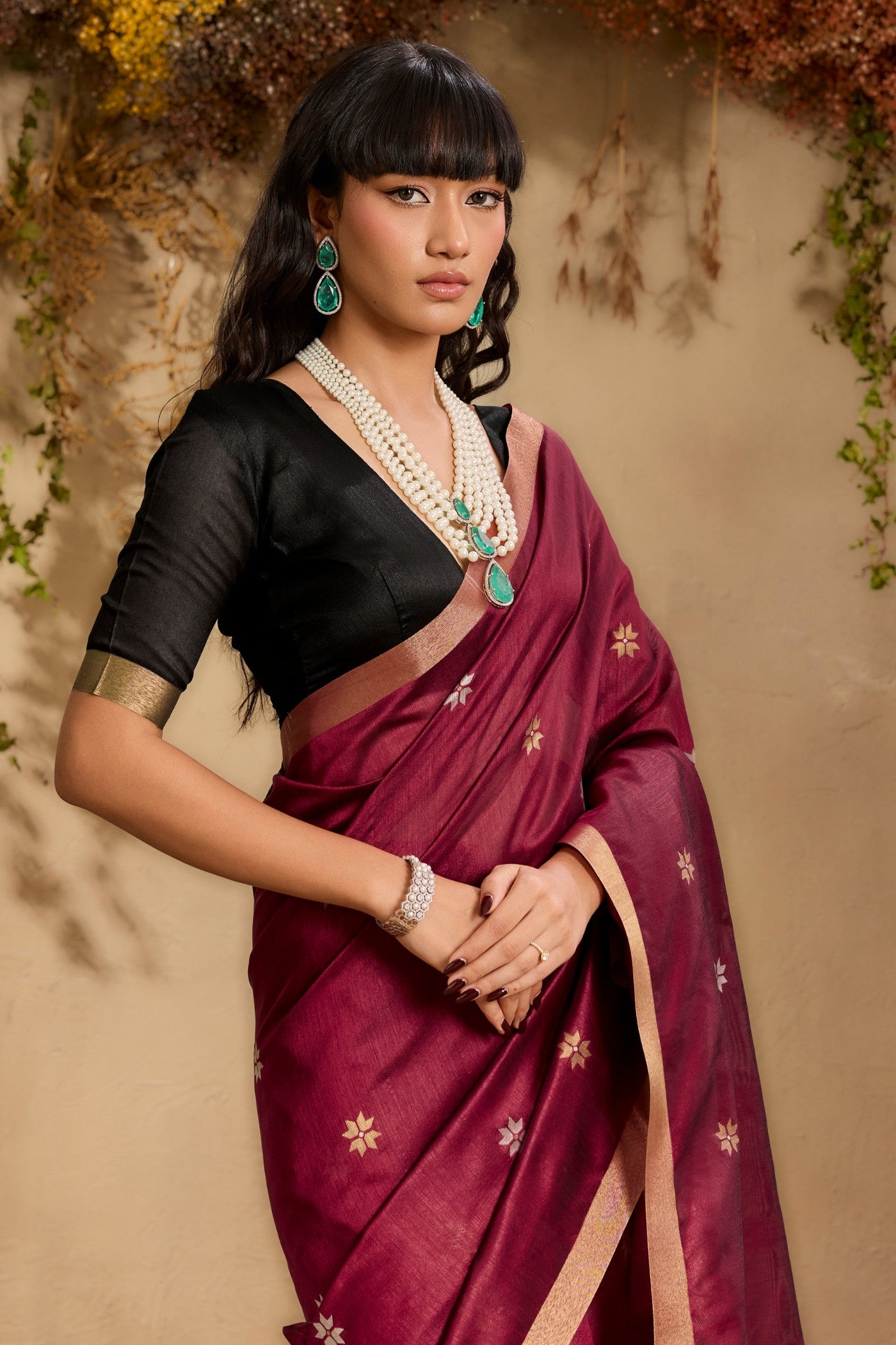 Buy MySilkLove Mahogany Red Tussar Handloom Silk Saree Online