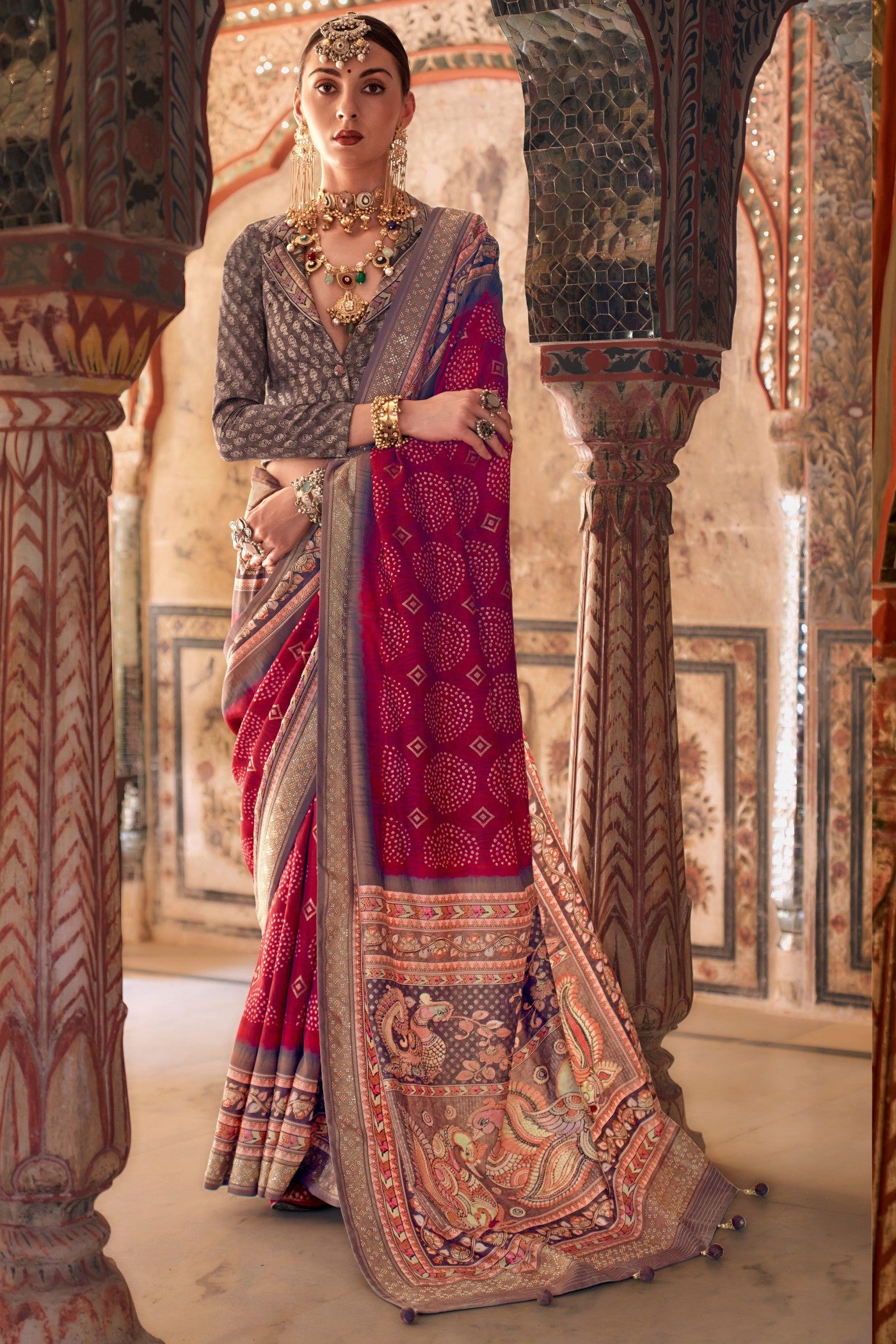 Buy MySilkLove Ruby Pink Printed Patola Saree Online