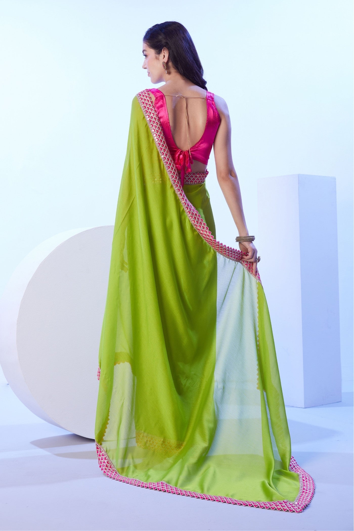 Buy MySilkLove Lawn Green Designer Partywear Saree Online