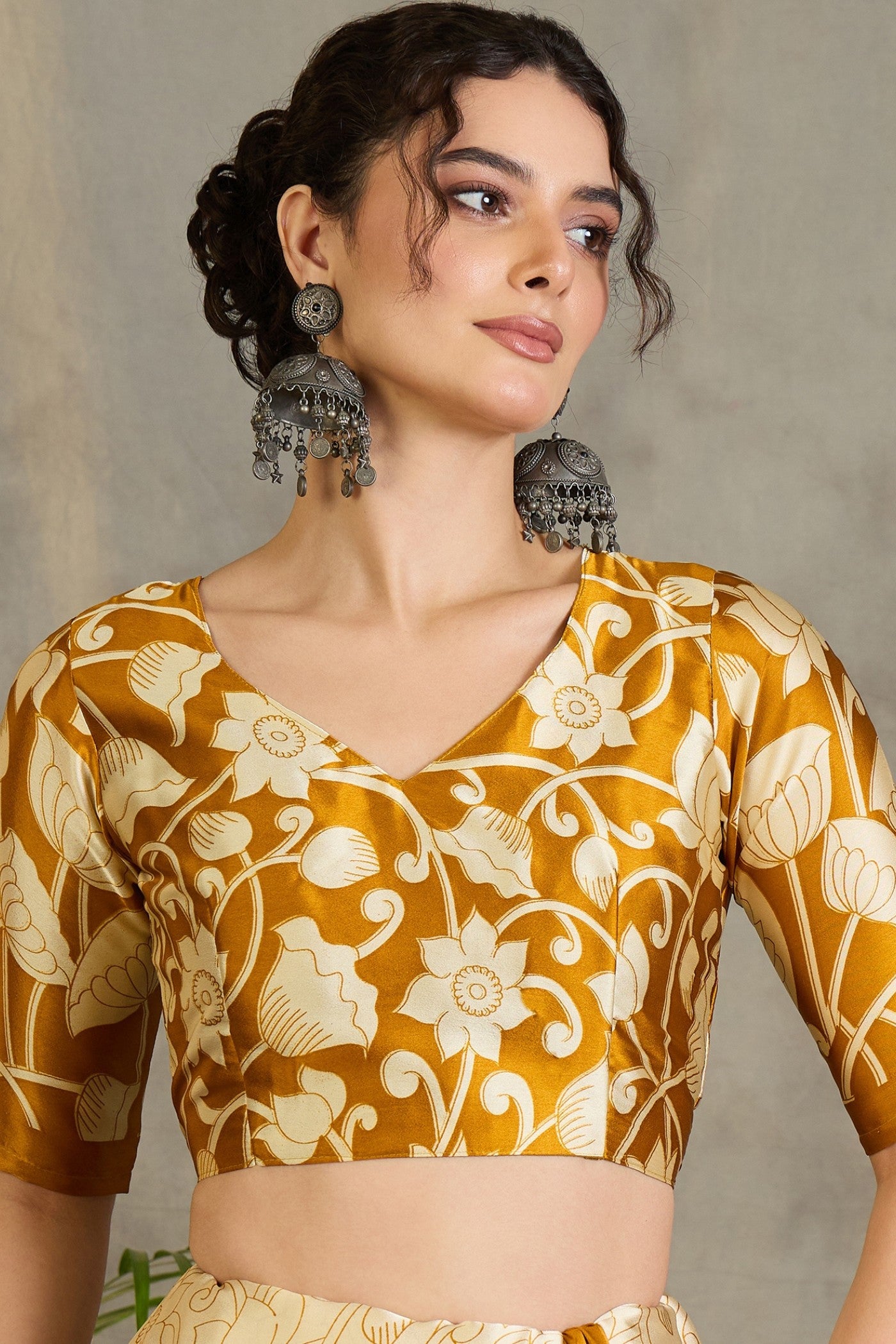 Buy MySilkLove Pineapple Yellow Kalamkari Printed Satin Silk Saree Online