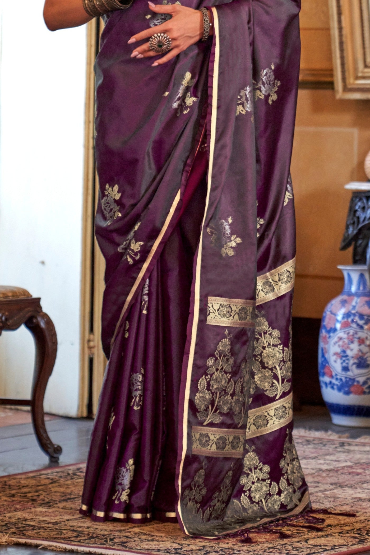 Buy MySilkLove Caramel Brown Banarasi Satin Saree Online