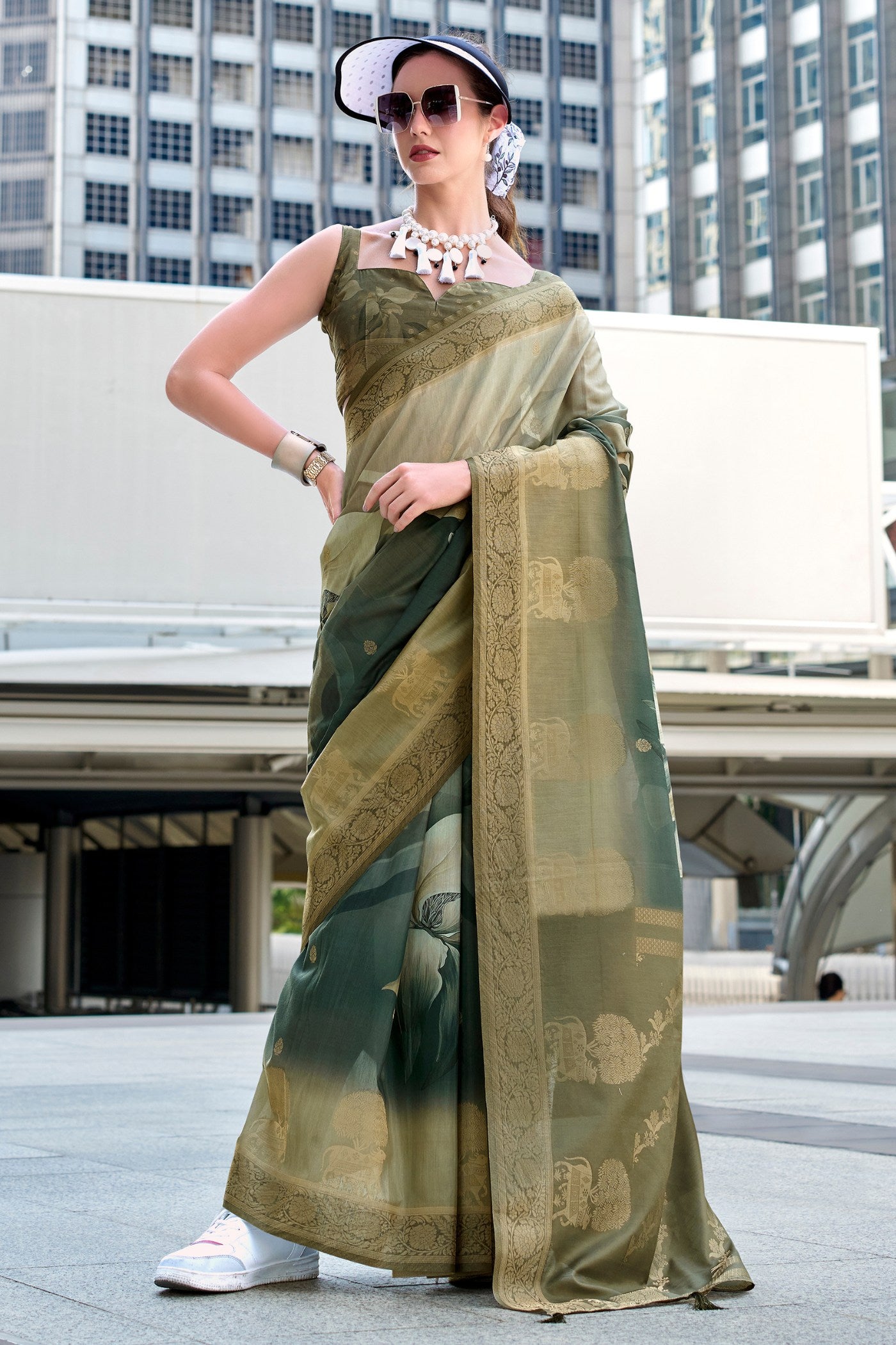 Buy MySilkLove Basil Green Banarasi Handloom Saree Online