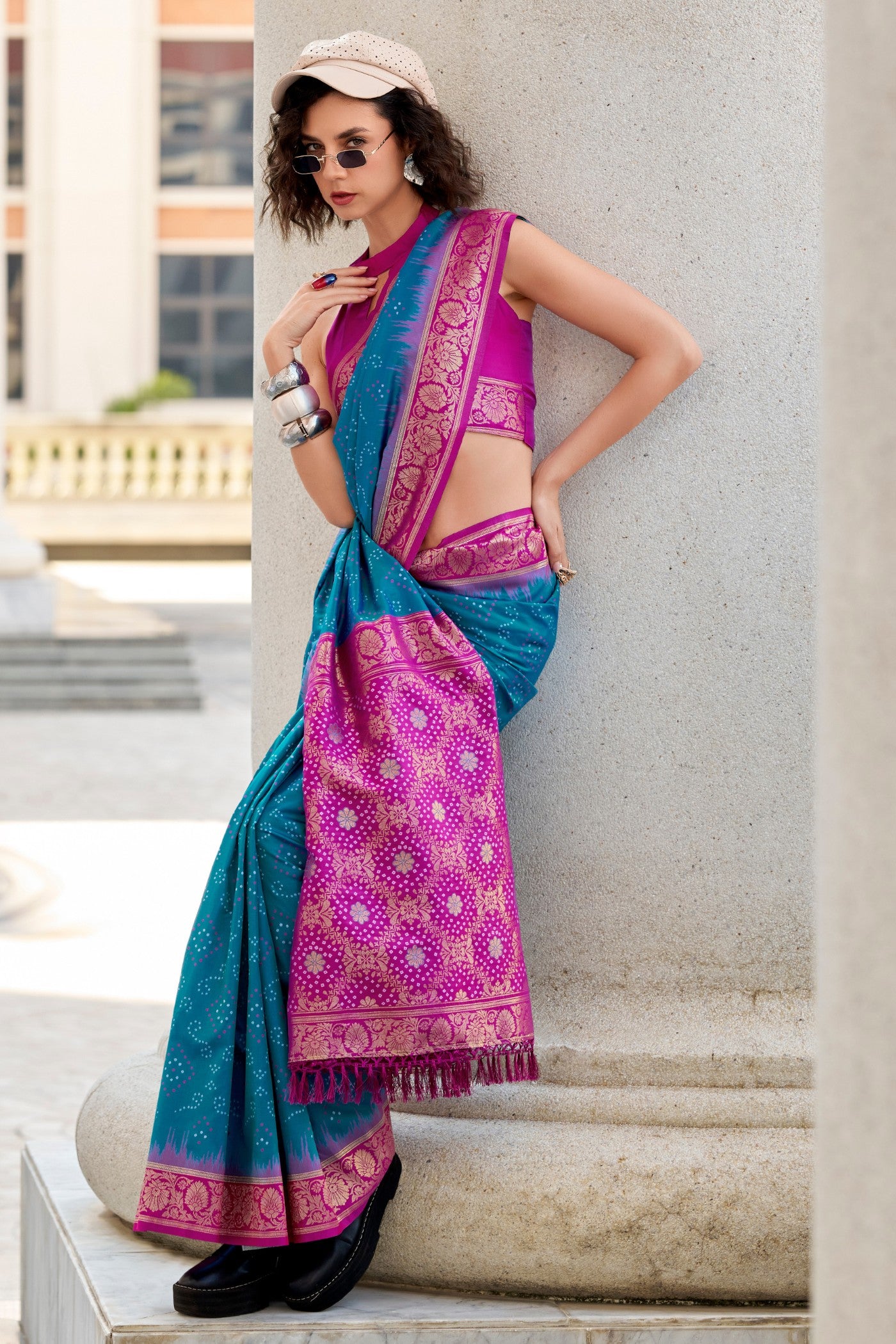 Buy MySilkLove Chathams Blue Woven Banarasi Bandhani Soft Silk Saree Online