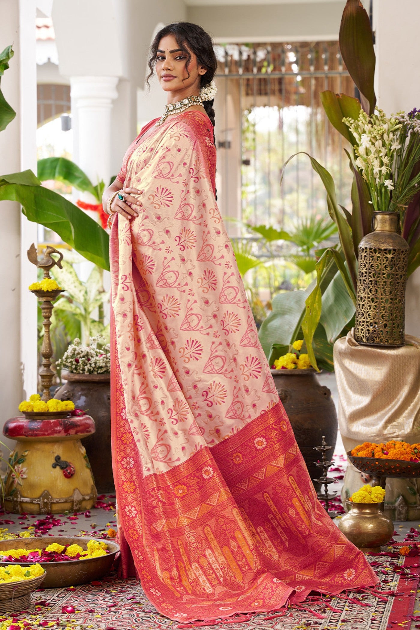 Buy MySilkLove Fawn Beige Banarasi Woven Soft Silk Saree Online