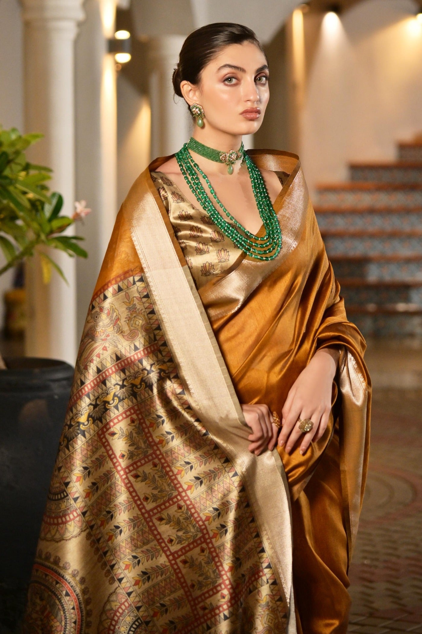 MySilkLove Mustard Orange Tussar Silk Saree