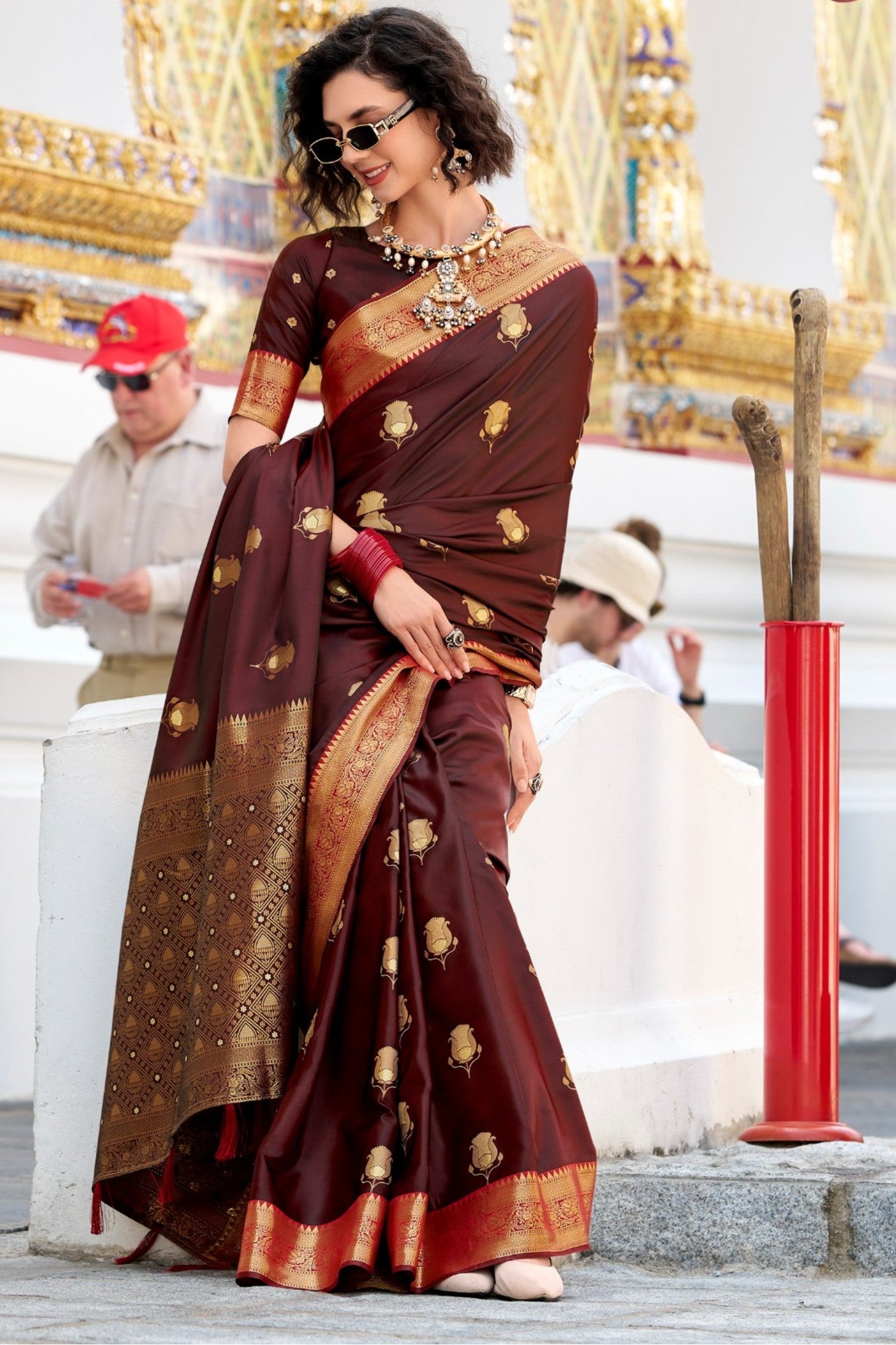 Buy MySilkLove Brunette Brown Woven Satin Silk Saree Online