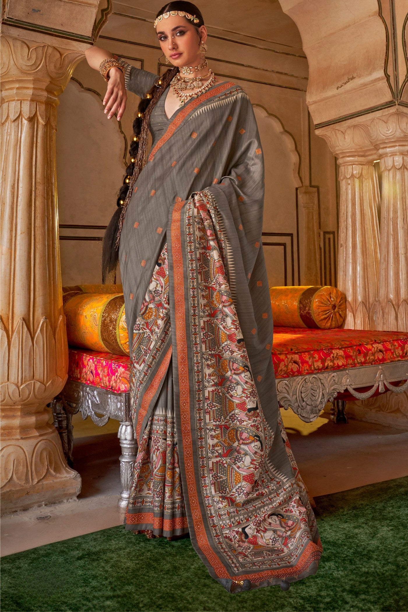 Buy MySilkLove Porpoise Grey Printed Patola Saree Online