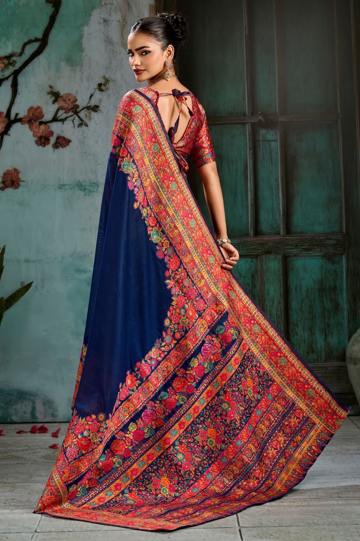 Buy MySilkLove Ocean Blue Kashmiri Handloom Jamewar Saree Online