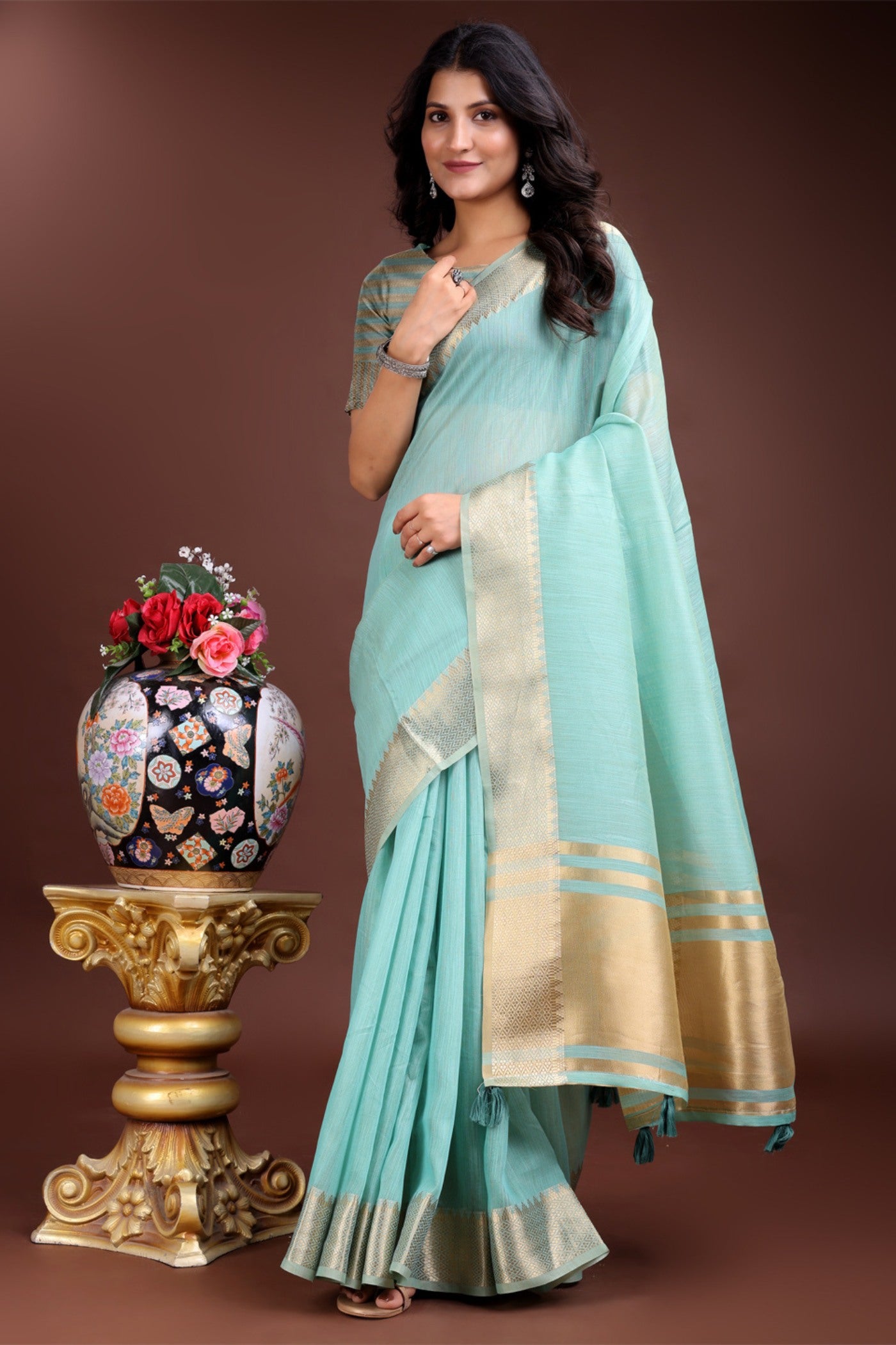 Buy MySilkLove Maya Blue Woven Cotton Saree Online