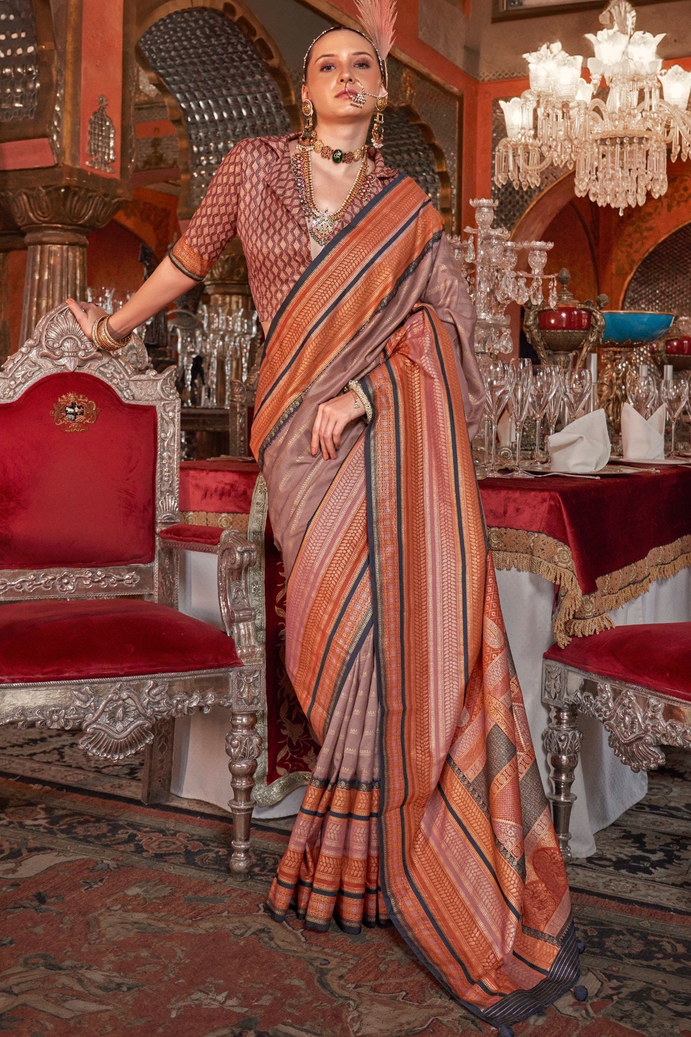 Buy MySilkLove Dusty Brown Printed Patola Saree Online