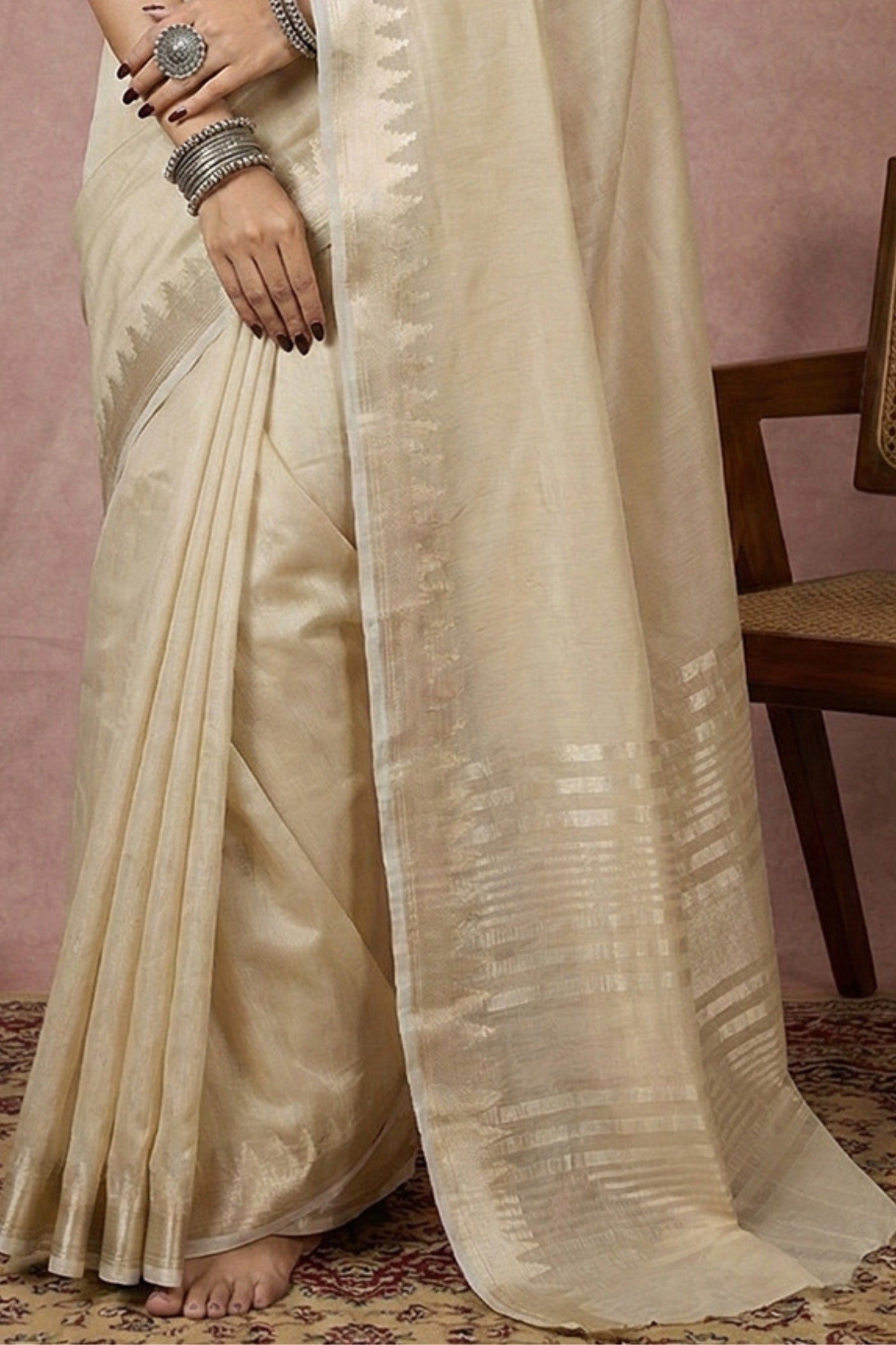 Buy MySilkLove Navajo White Woven Banarasi Soft Silk Saree Online