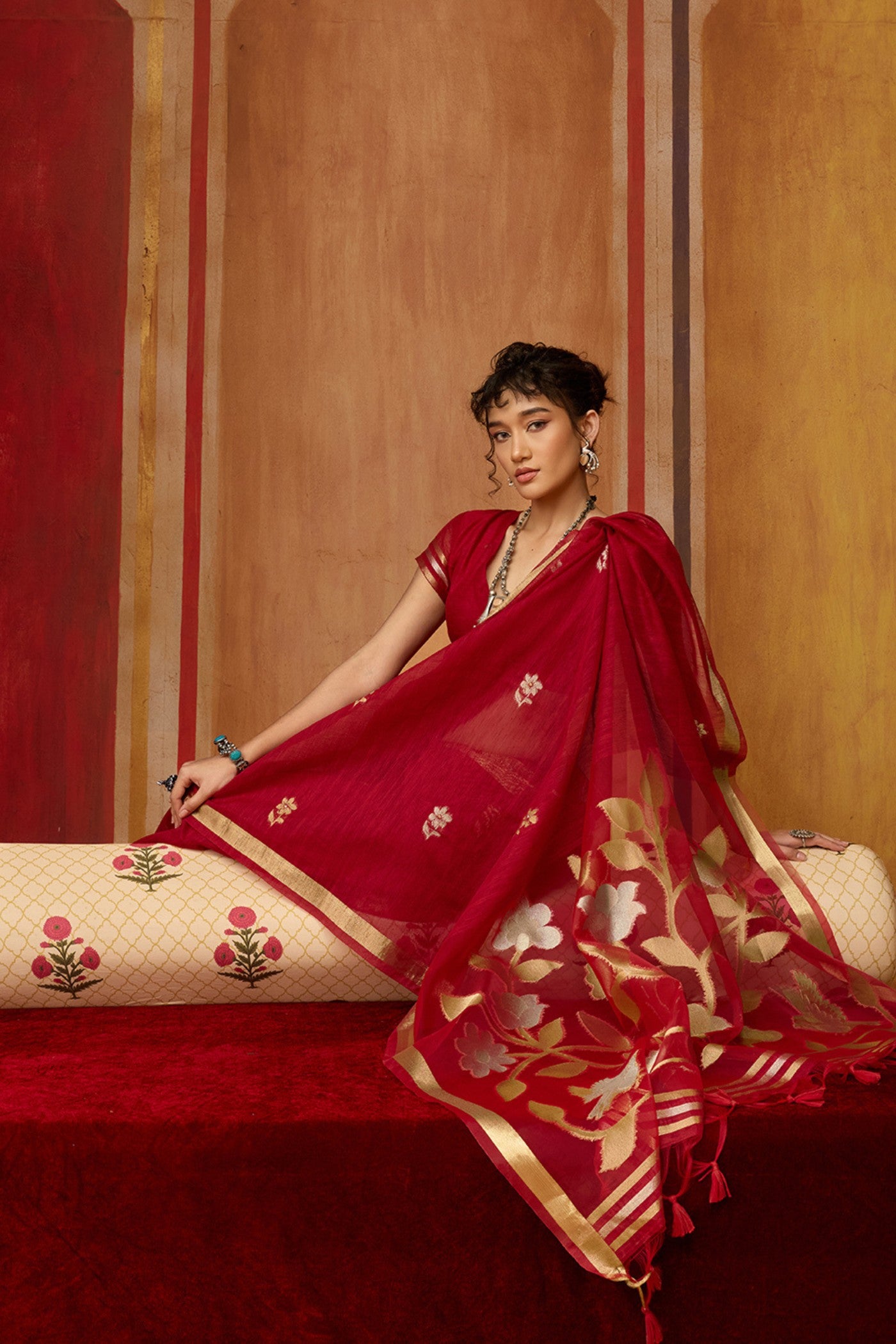 Buy MySilkLove Tomato Red Handloom Munga Cotton Saree Online