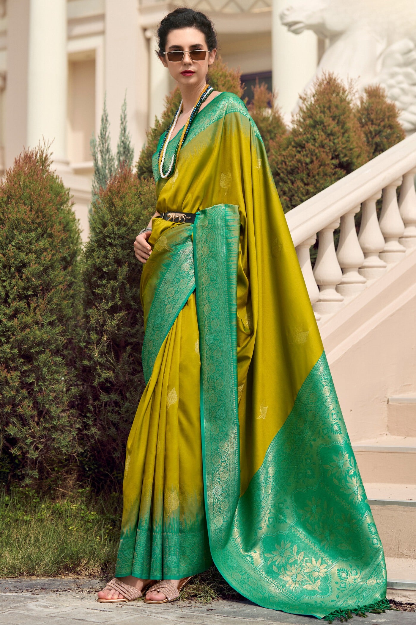 Buy MySilkLove Anzac Yellow Woven Banarasi Soft Silk Saree Online