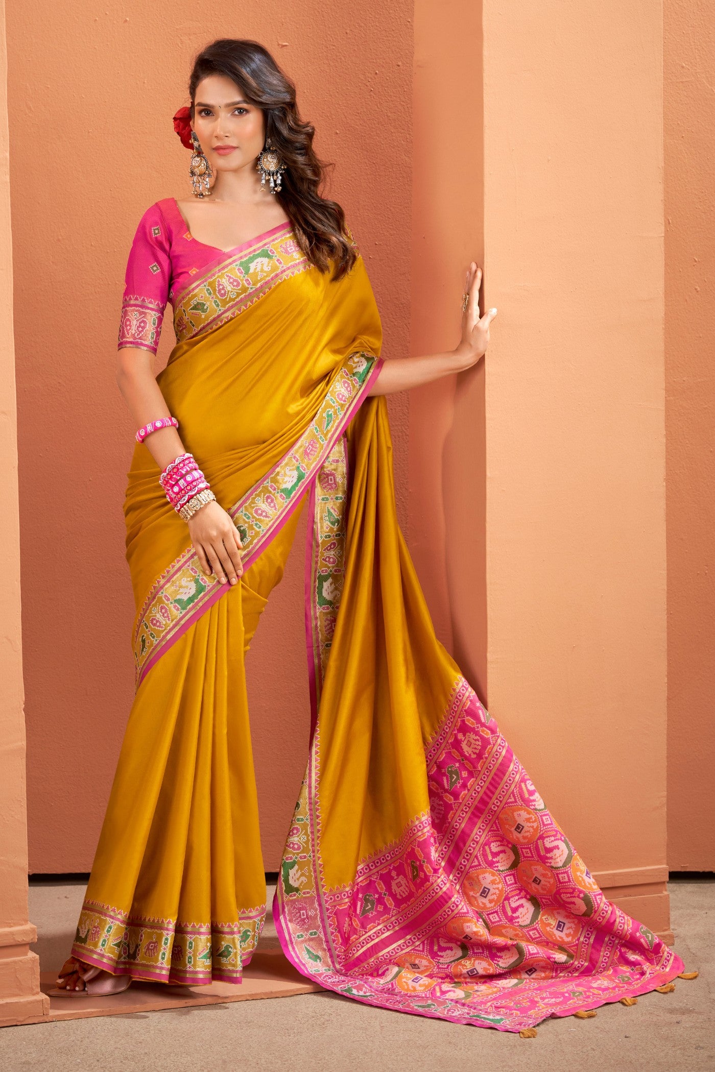 Buy MySilkLove Mikado Yellow Woven Banarasi Patola Silk Saree Online