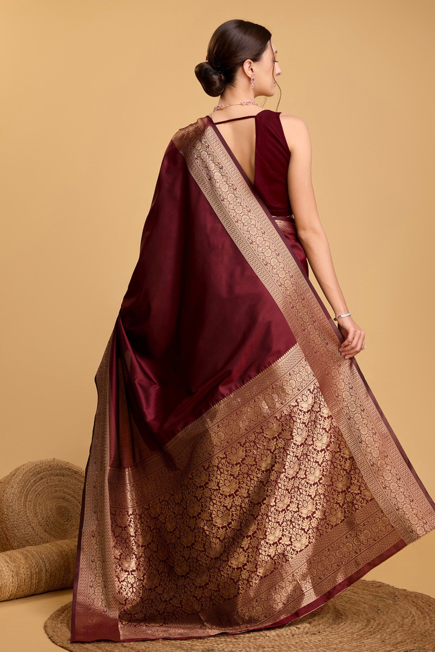 Buy MySilkLove Rufous Maroon Woven Banarasi Saree Online