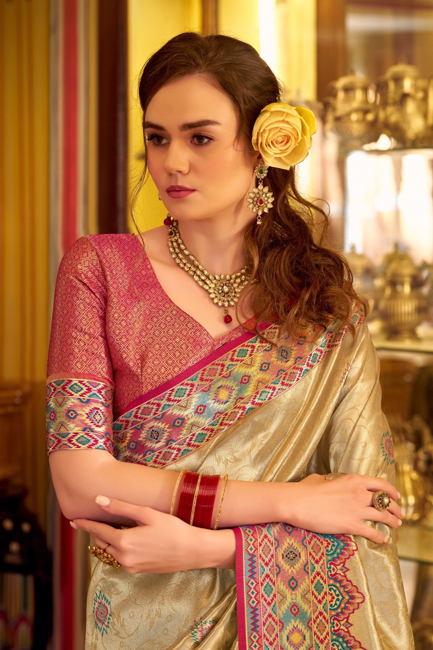 MySilkLove Moonlight Golden Woven Tissue Patola Silk Saree