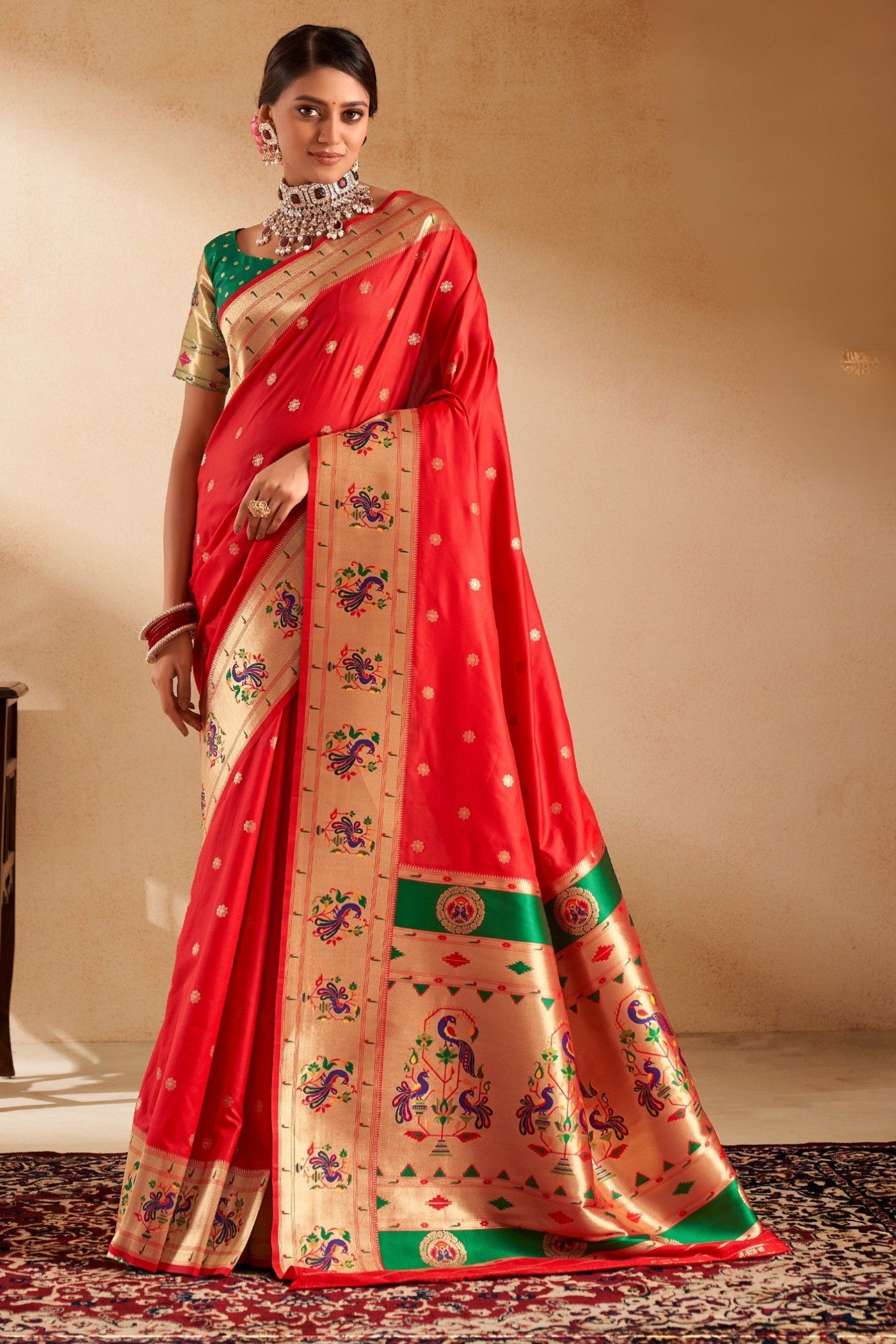 Buy MySilkLove Cornell Red Woven Paithani Saree Online