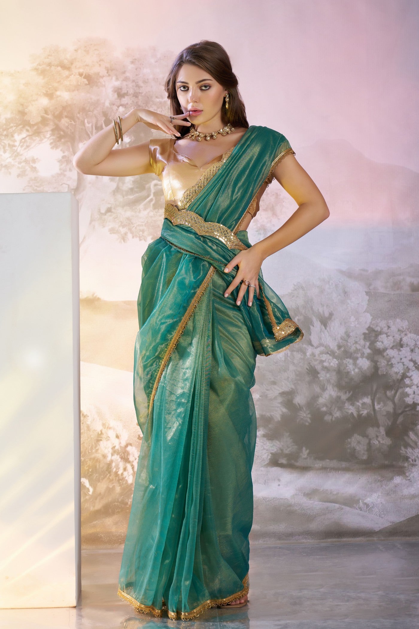 Buy MySilkLove Dark Aqua Blue Partywea Net Saree Online