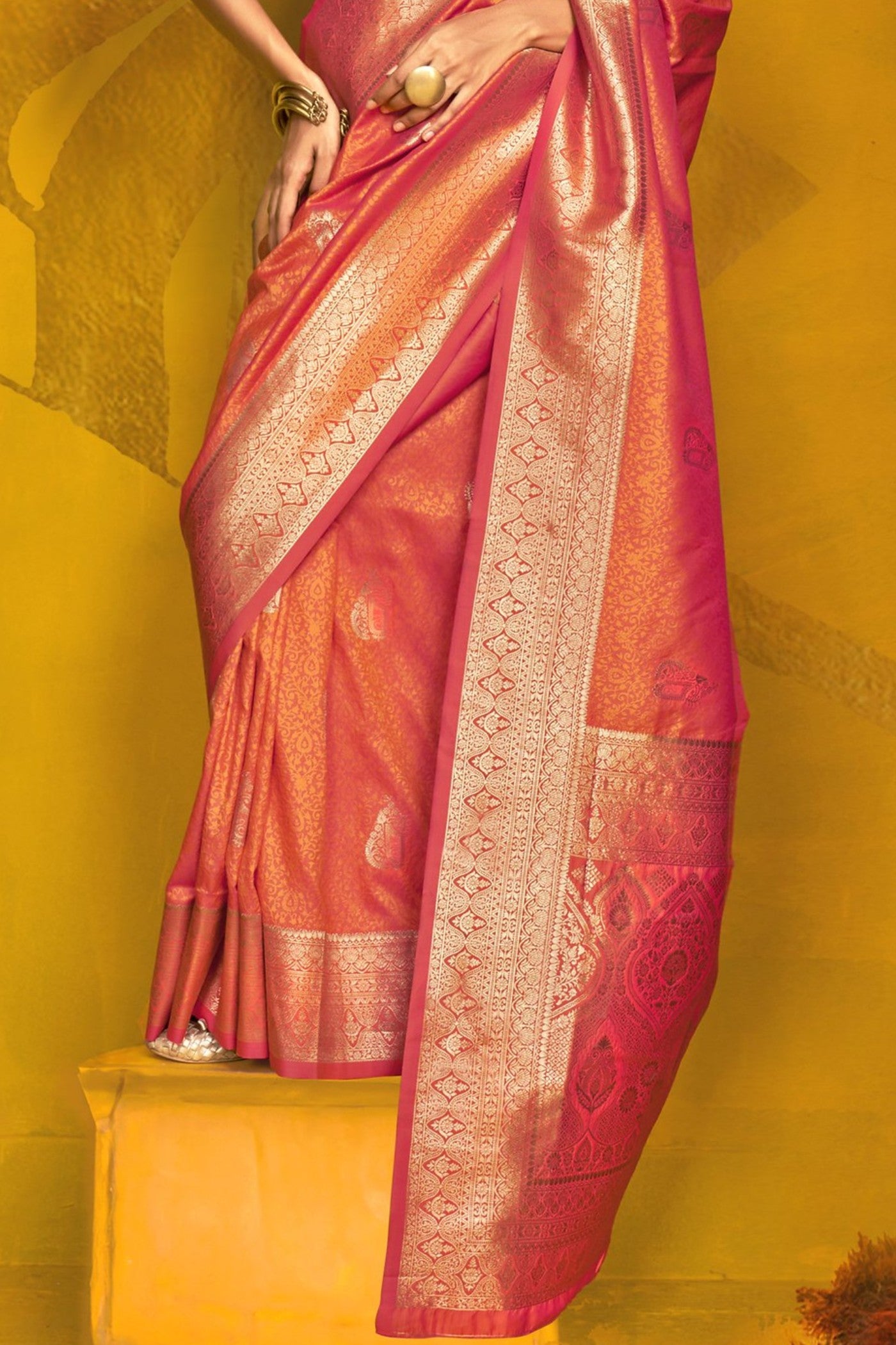 Buy MySilkLove Sedona Orange Banarasi Handloom Silk Saree Online