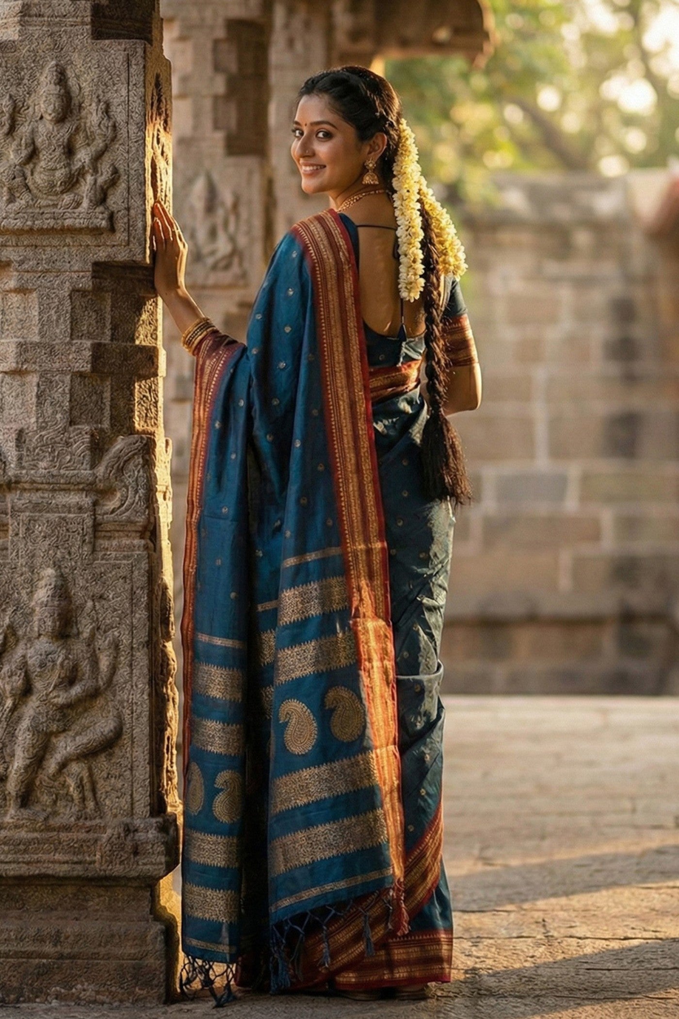 Buy MySilkLove Neptune Blue Banarasi Woven Soft Silk Saree Online