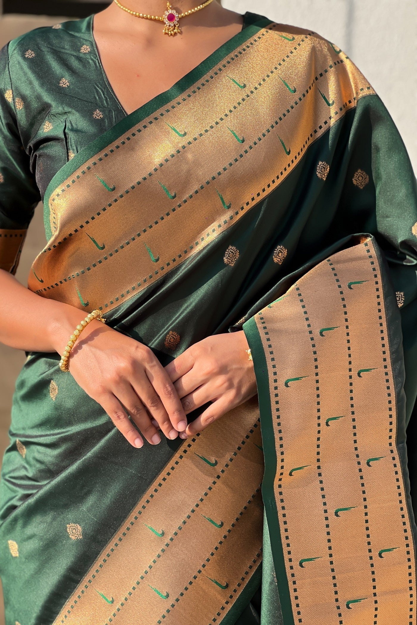 Buy MySilkLove Everglade Green Woven Paithani Saree Online