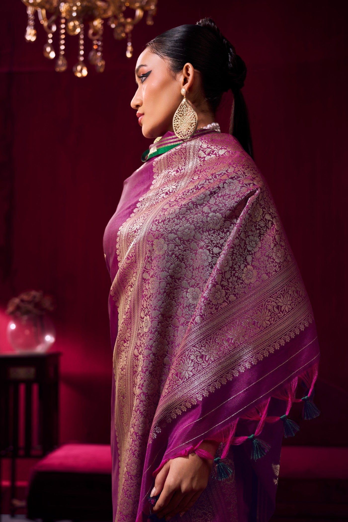 MySilkLove Violet Purple Handloom Satin Soft Silk Saree