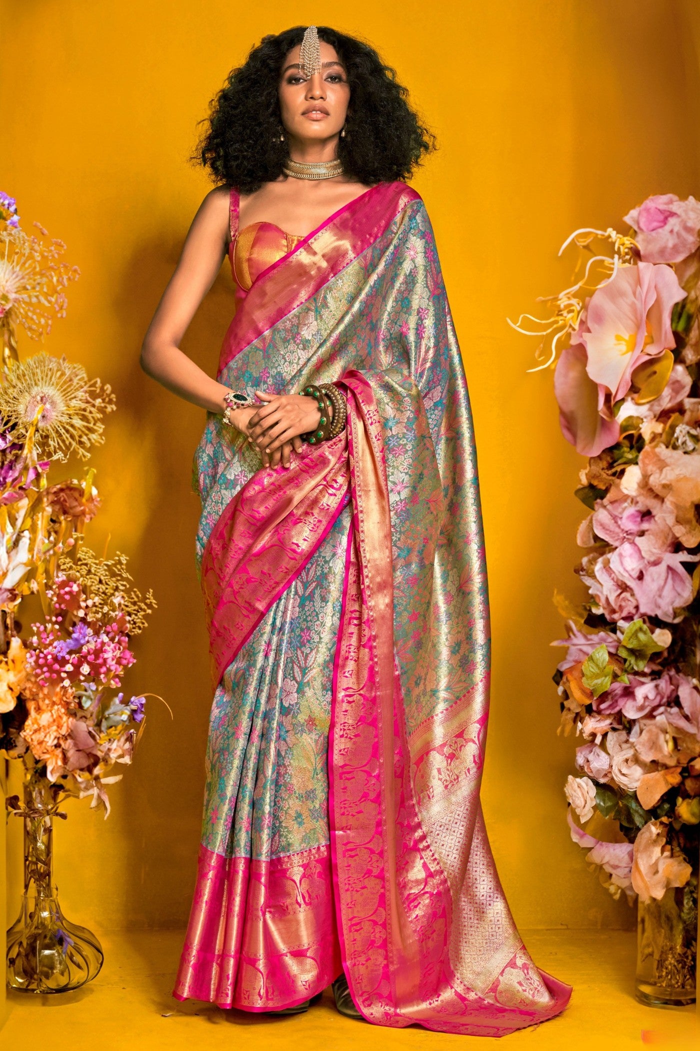 Buy MySilkLove Gainsboro Blue Handloom Kanjivaram Saree Online