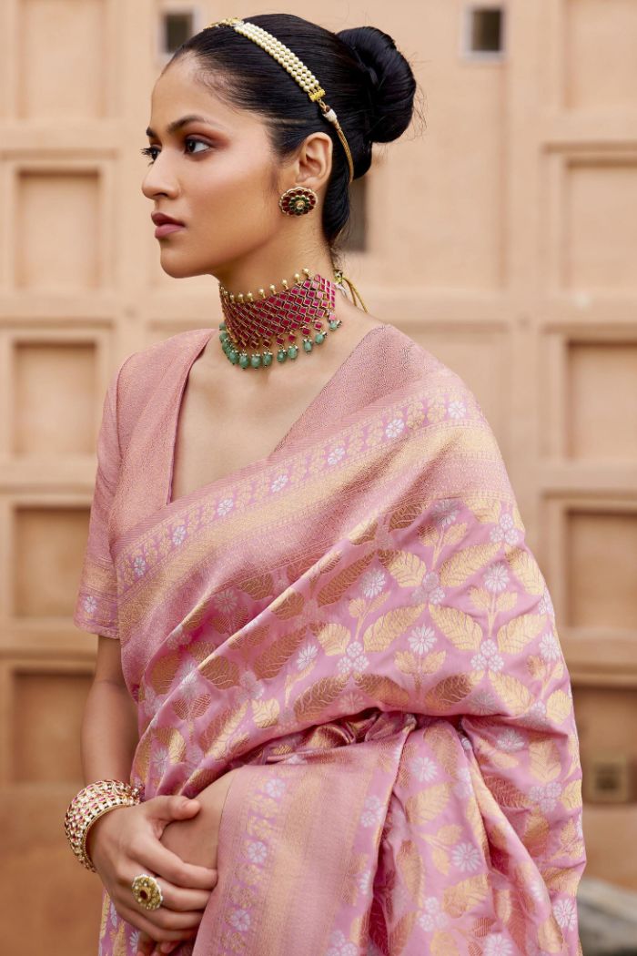 MySilkLove Shimmer Pink Woven Banarasi Saree