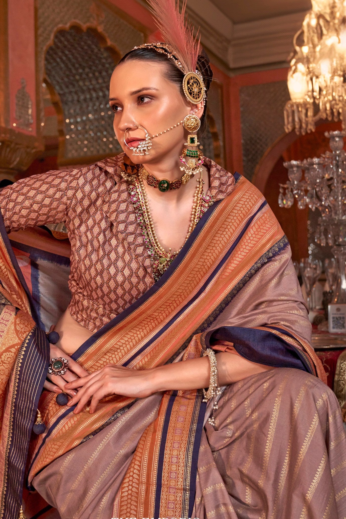 Buy MySilkLove Dusty Brown Printed Patola Saree Online