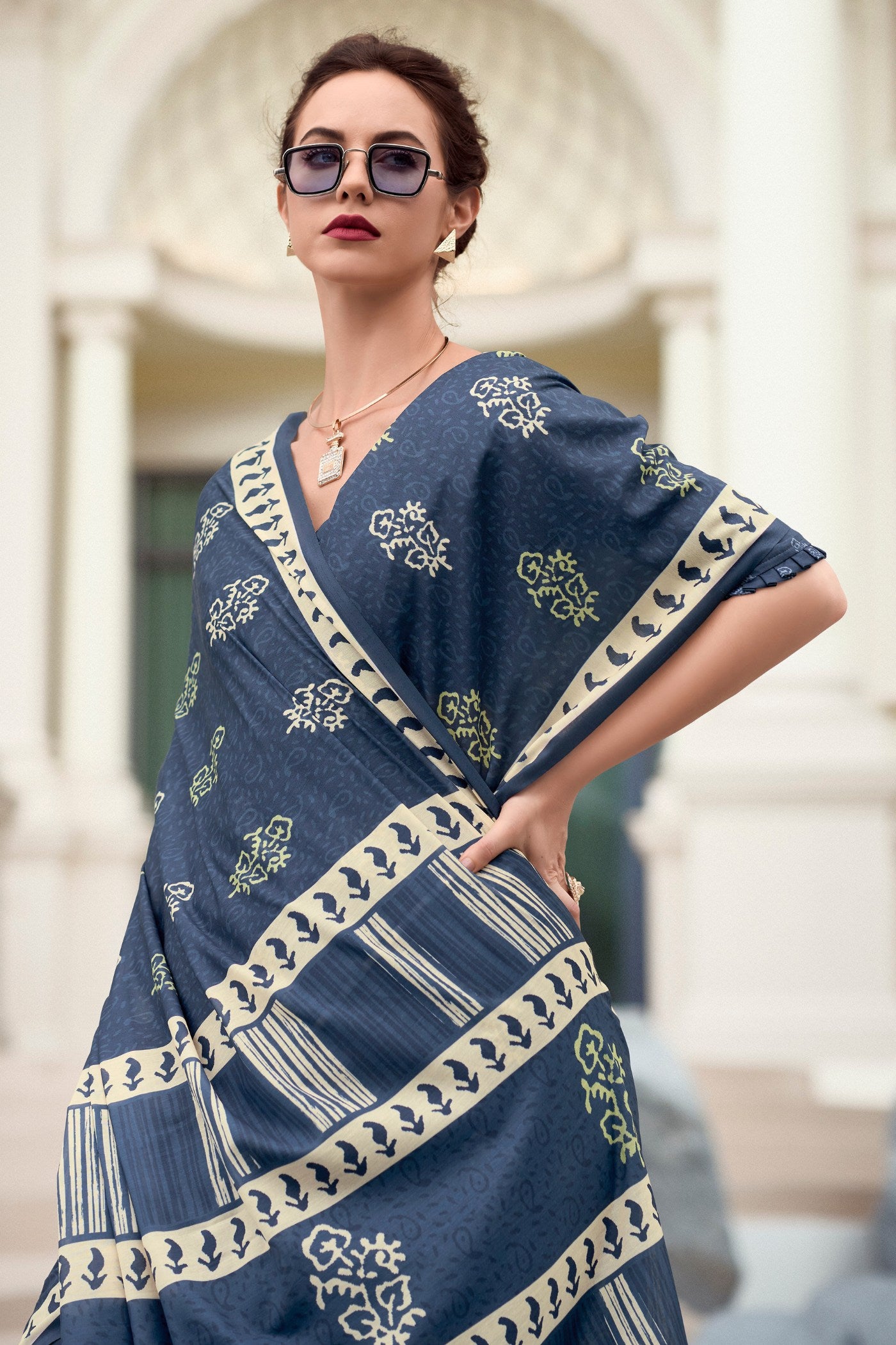 Buy MySilkLove Fiord Blue Mul Mul Cotton Saree Online