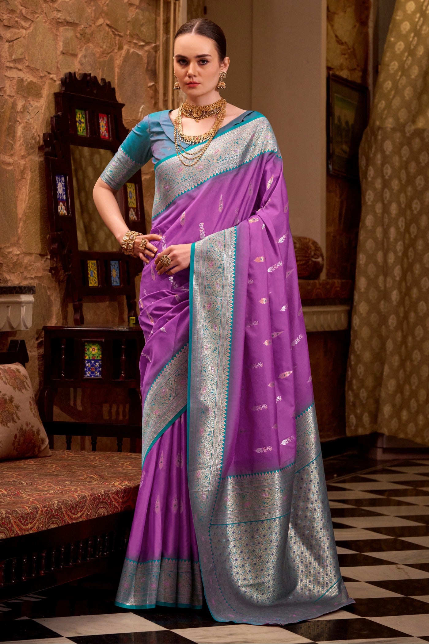 Buy MySilkLove French Purple Woven Banarsi Saree Online