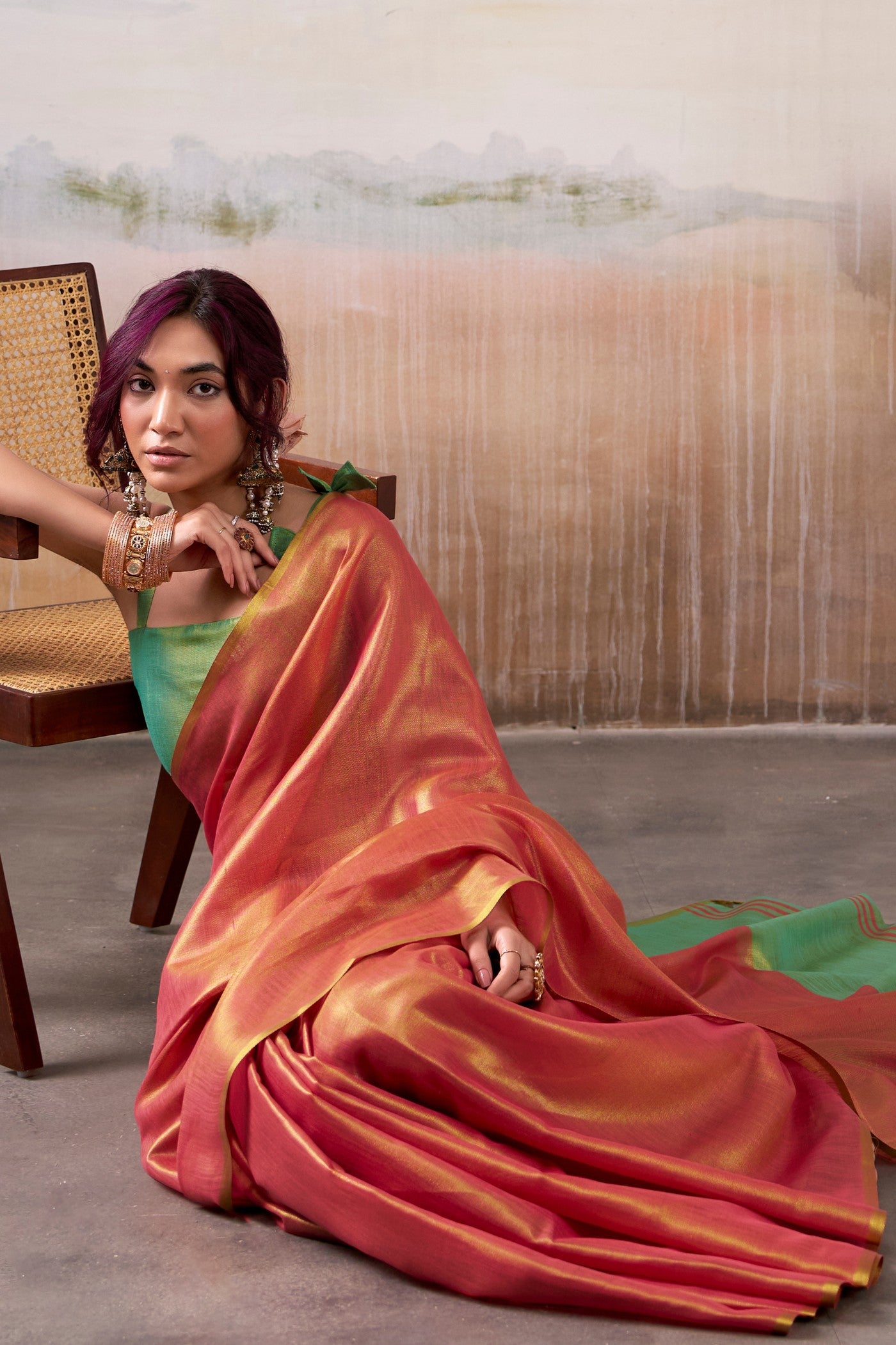 Buy MySilkLove Gamboge Orange Handloom Tissue Saree Online