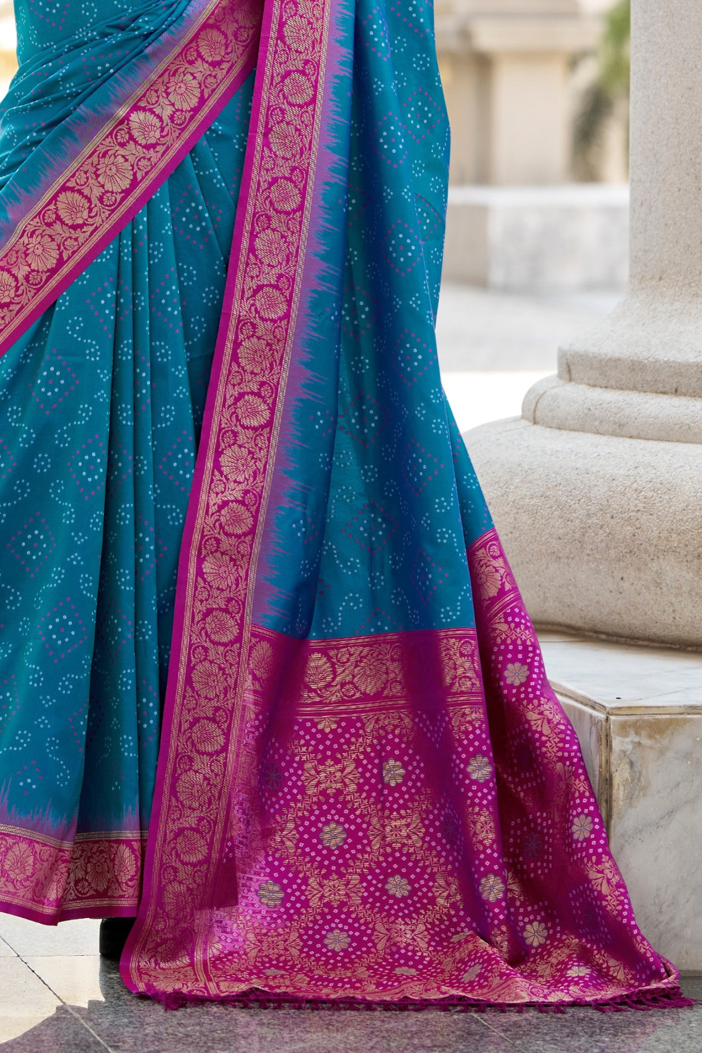 Buy MySilkLove Chathams Blue Woven Banarasi Bandhani Soft Silk Saree Online