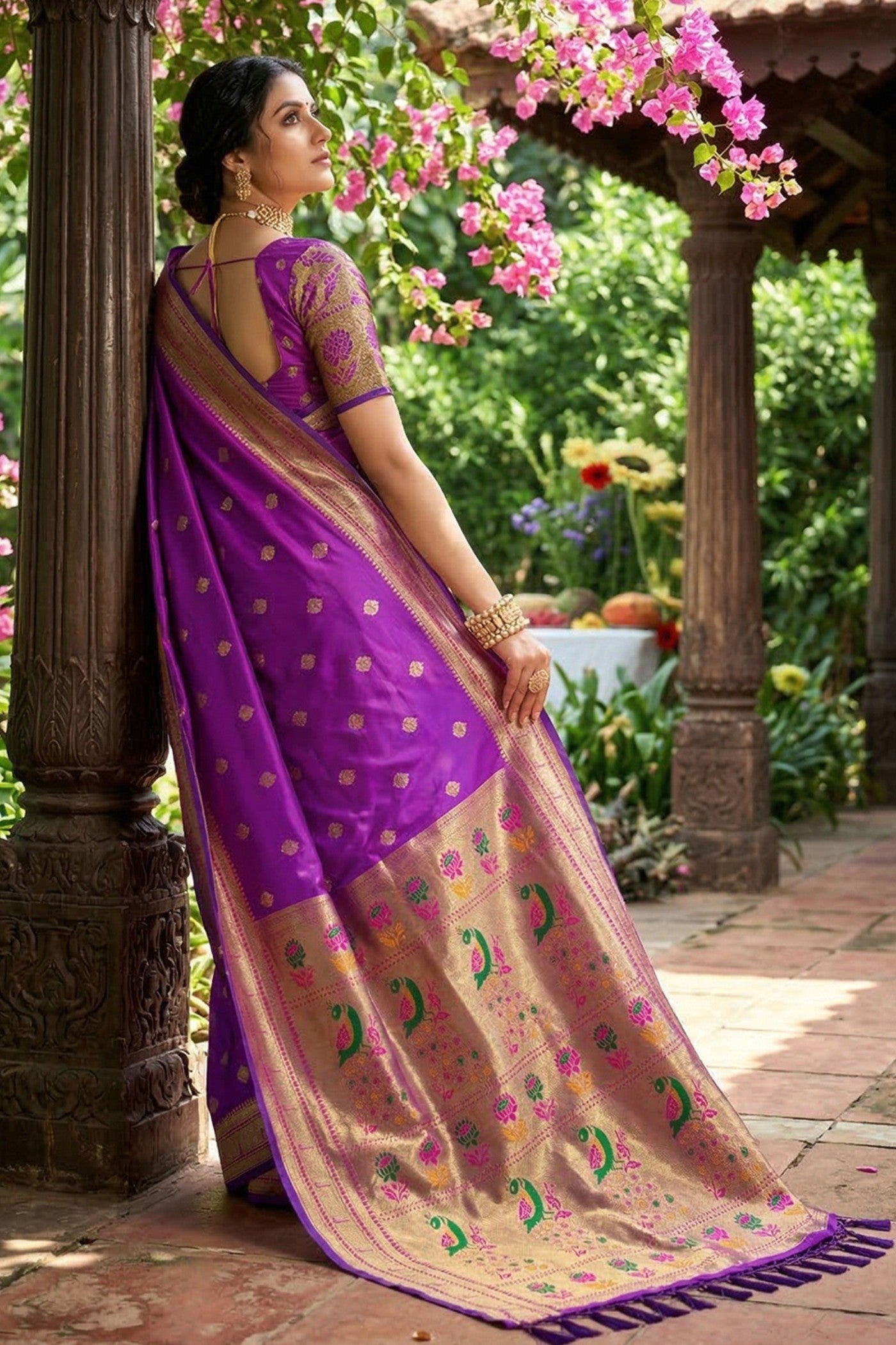 Buy MySilkLove Plum Purple Zari Woven Paithani Saree Online