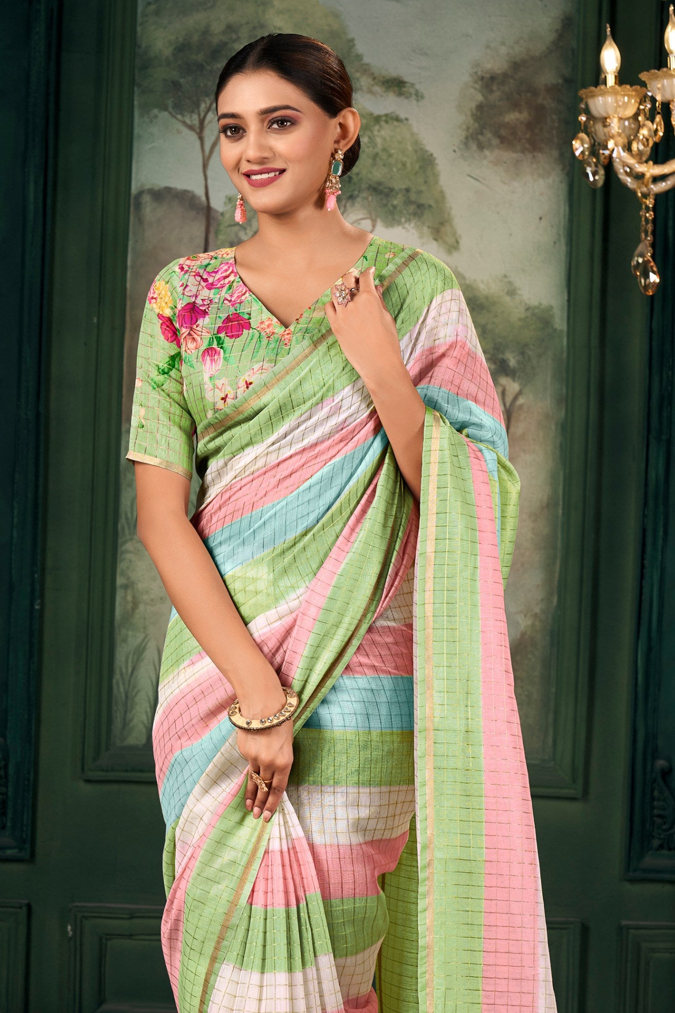 MySilkLove Olivine Green Chanderi Linen Saree