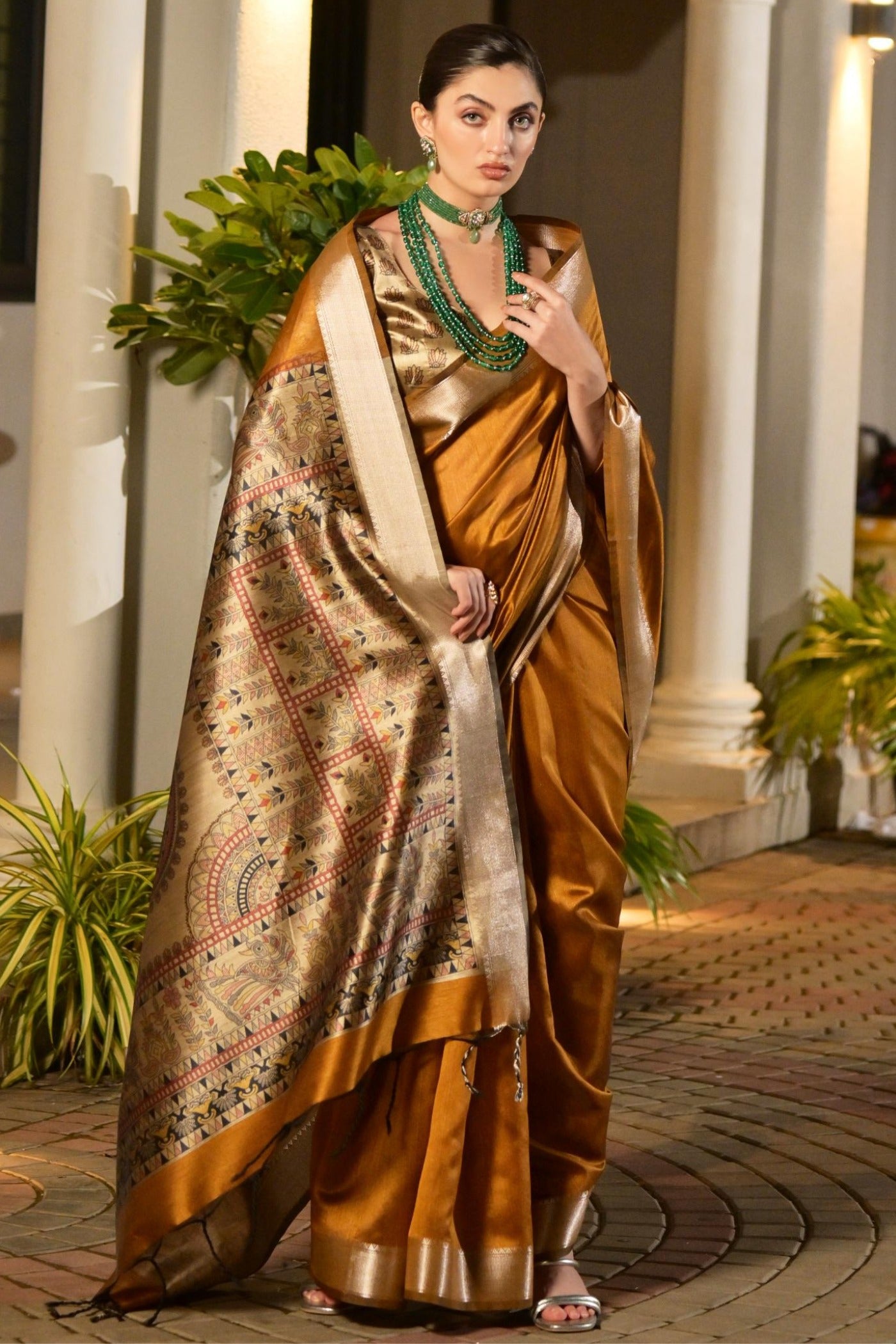 Buy MySilkLove Mustard Orange Tussar Silk Saree Online