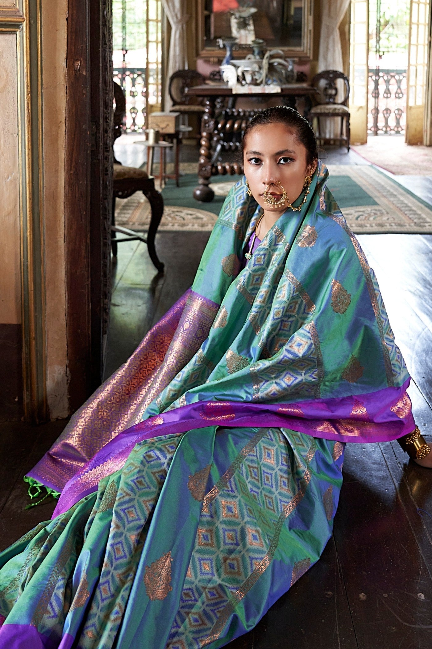 MySilkLove Peacock Blue Banarasi Handloom Saree
