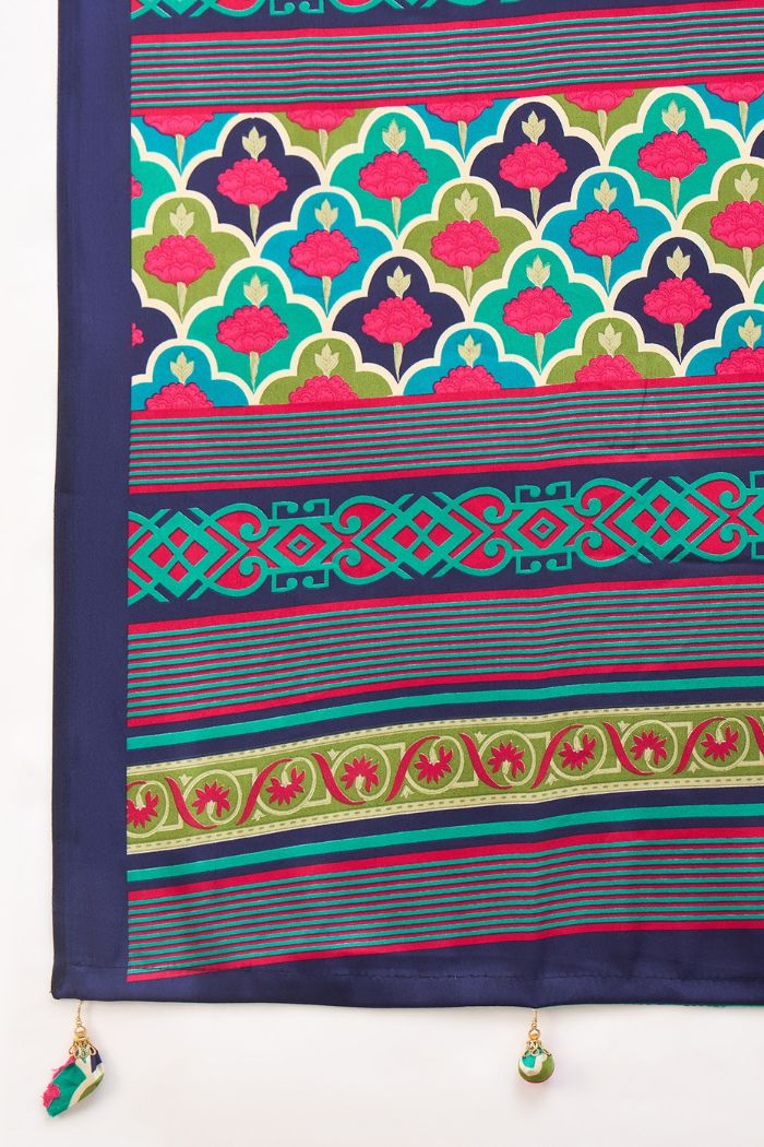 Buy MySilkLove Navy Blue and Green Modal Satin Printed Silk Saree Online