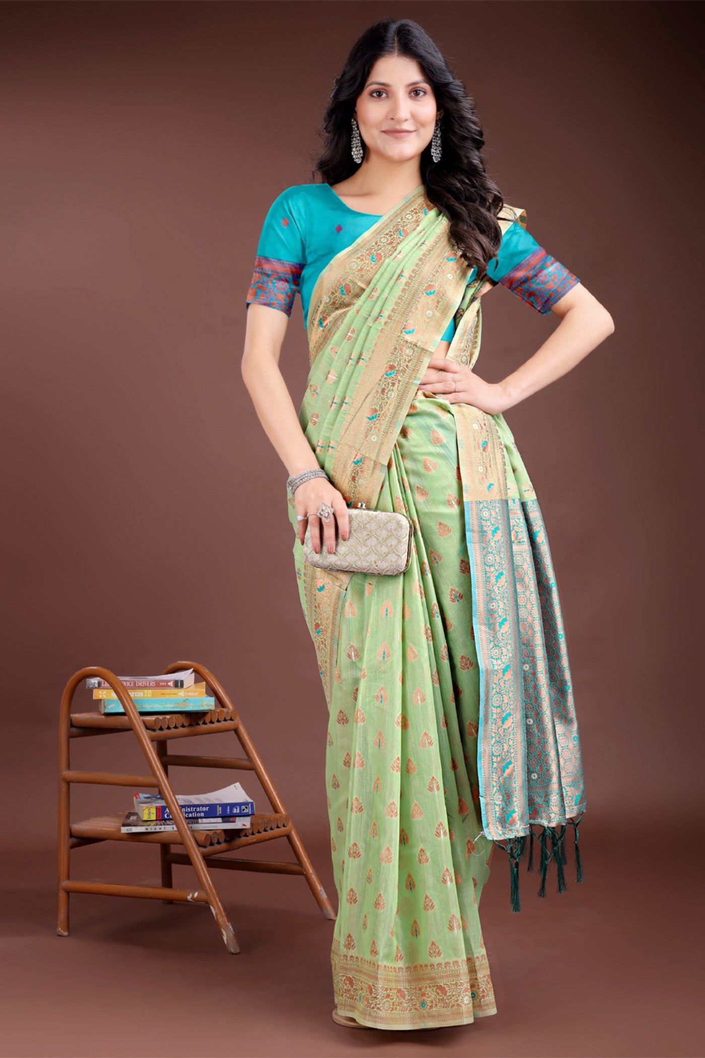 MySilkLove Mantis Green Linen Cotton Saree