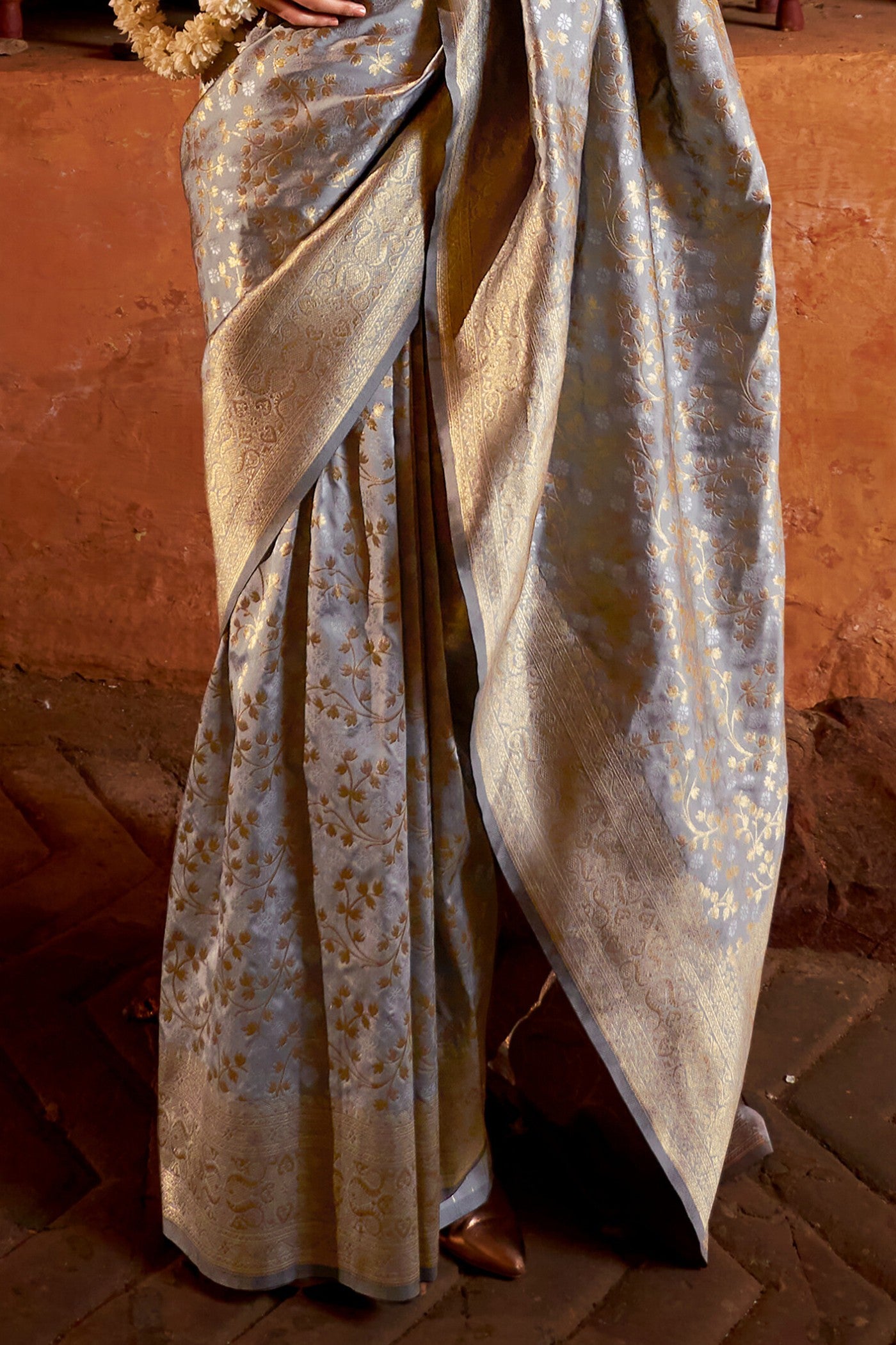 Buy MySilkLove Squirrel Grey Woven Banarasi Saree Online