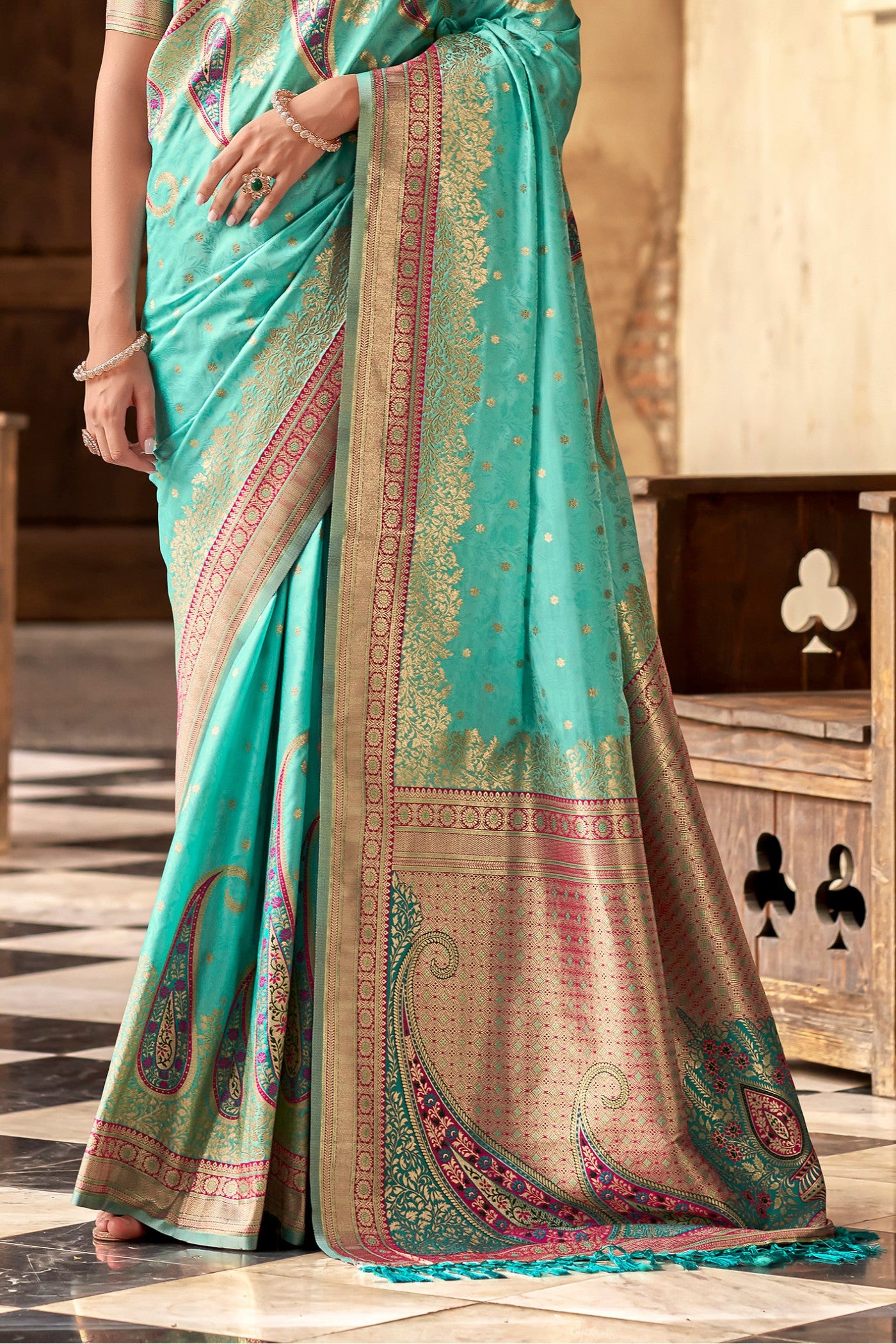 Buy MySilkLove Sky Blue Banarasi Soft Silk Saree Online